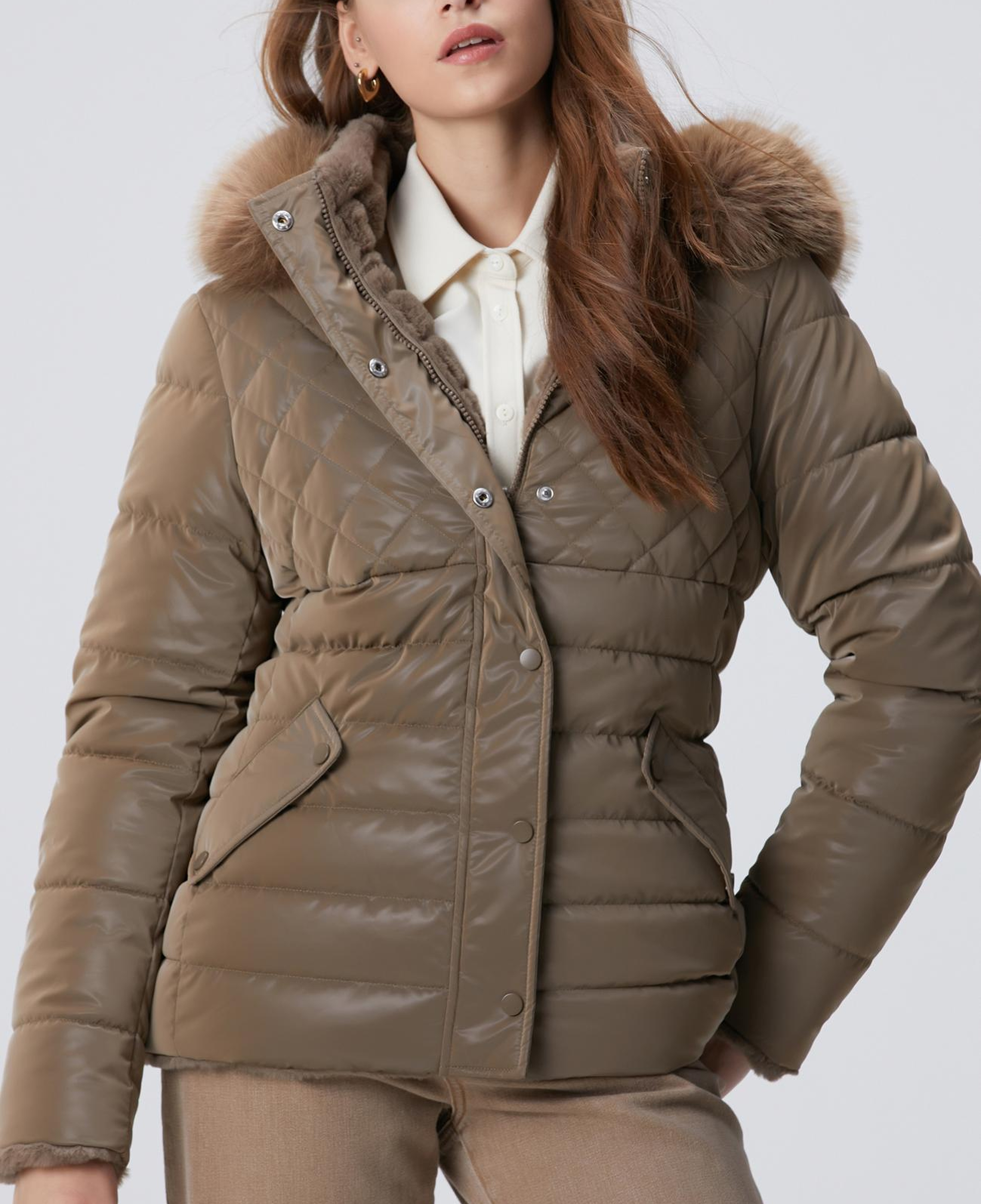 Network Kadın Koyu Bej Çift Taraflı Kapüşonlu Mont