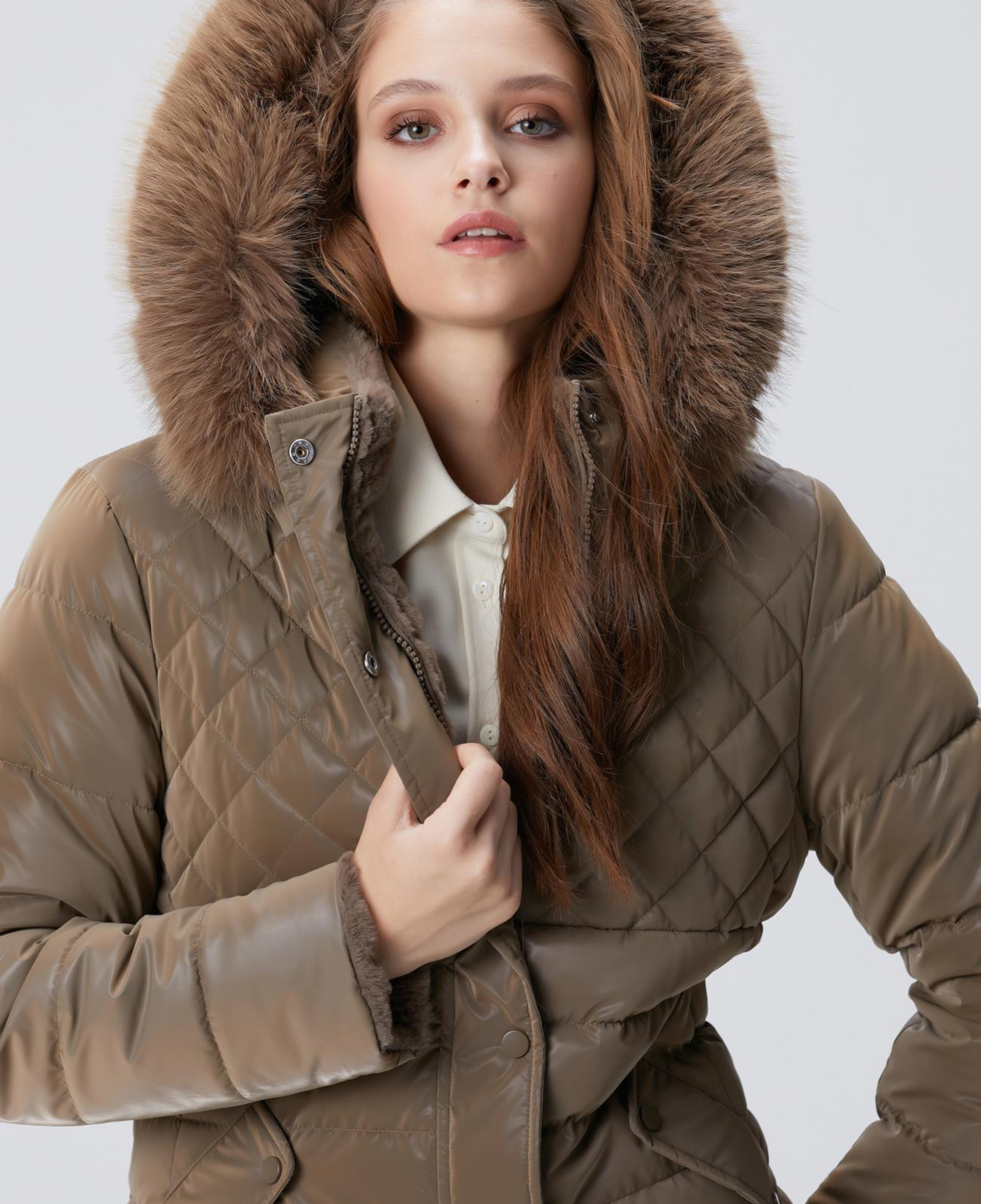 Network Kadın Koyu Bej Çift Taraflı Kapüşonlu Mont