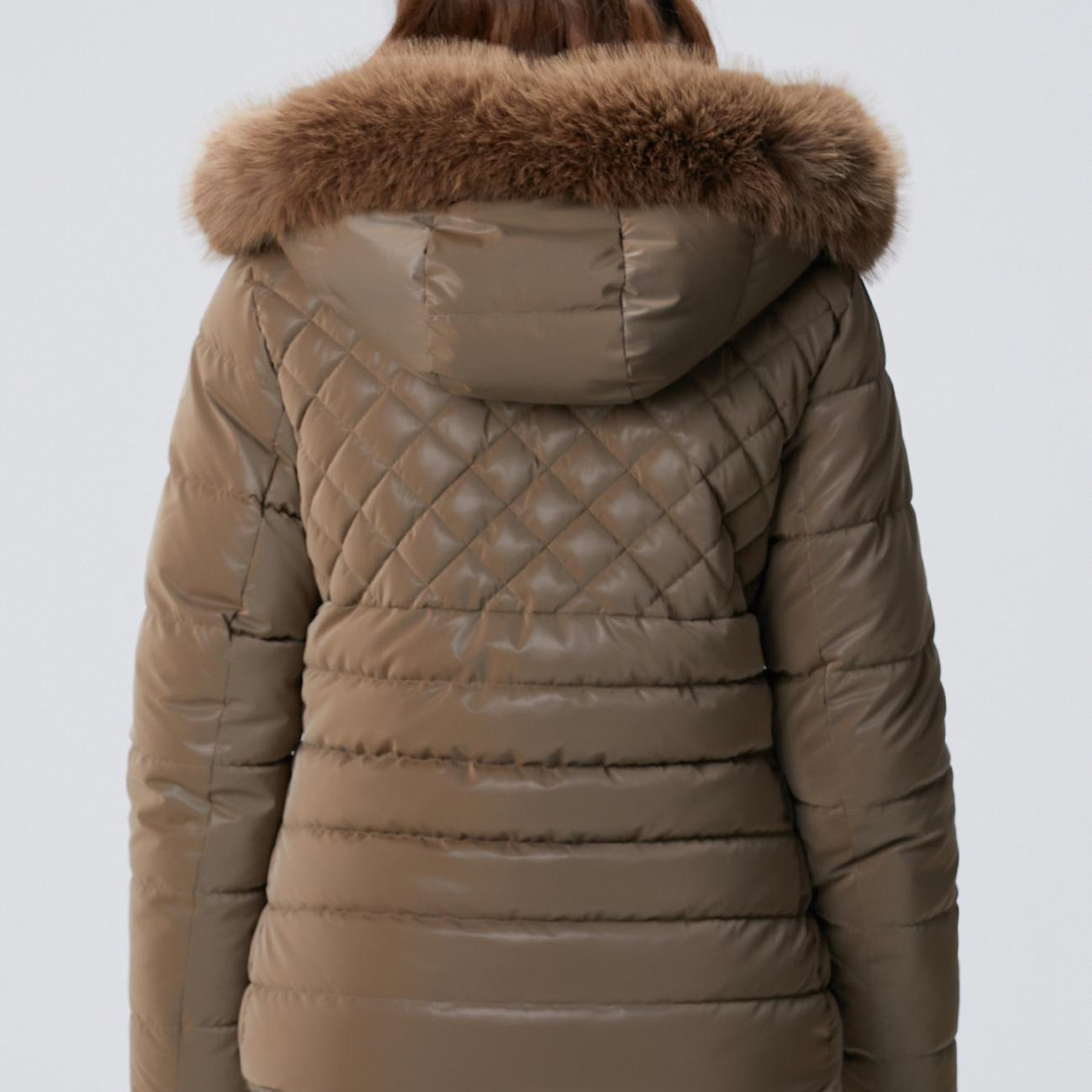 Network Kadın Koyu Bej Çift Taraflı Kapüşonlu Mont