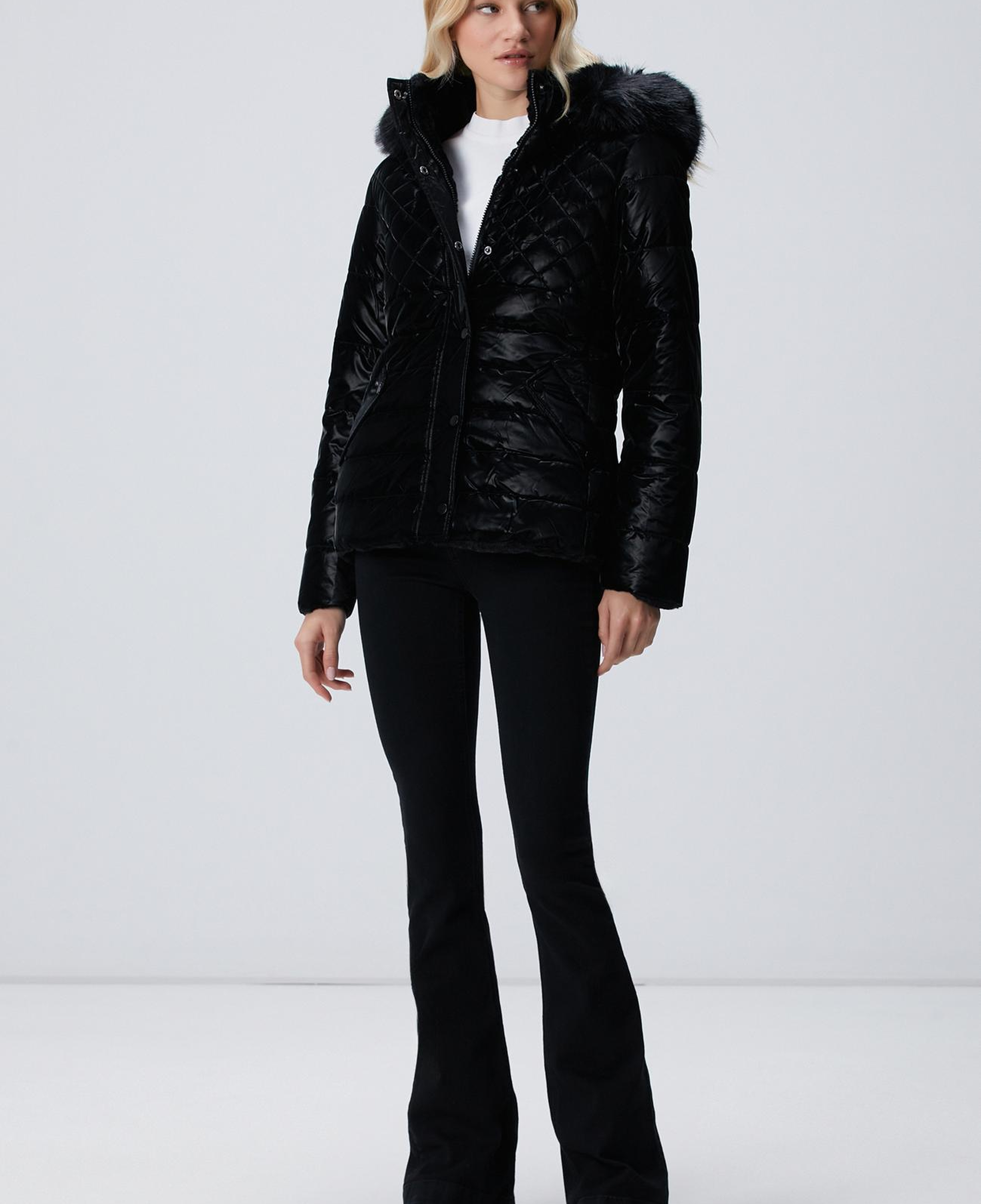 Network Kadın Siyah Çift Taraflı Kapüşonlu Mont