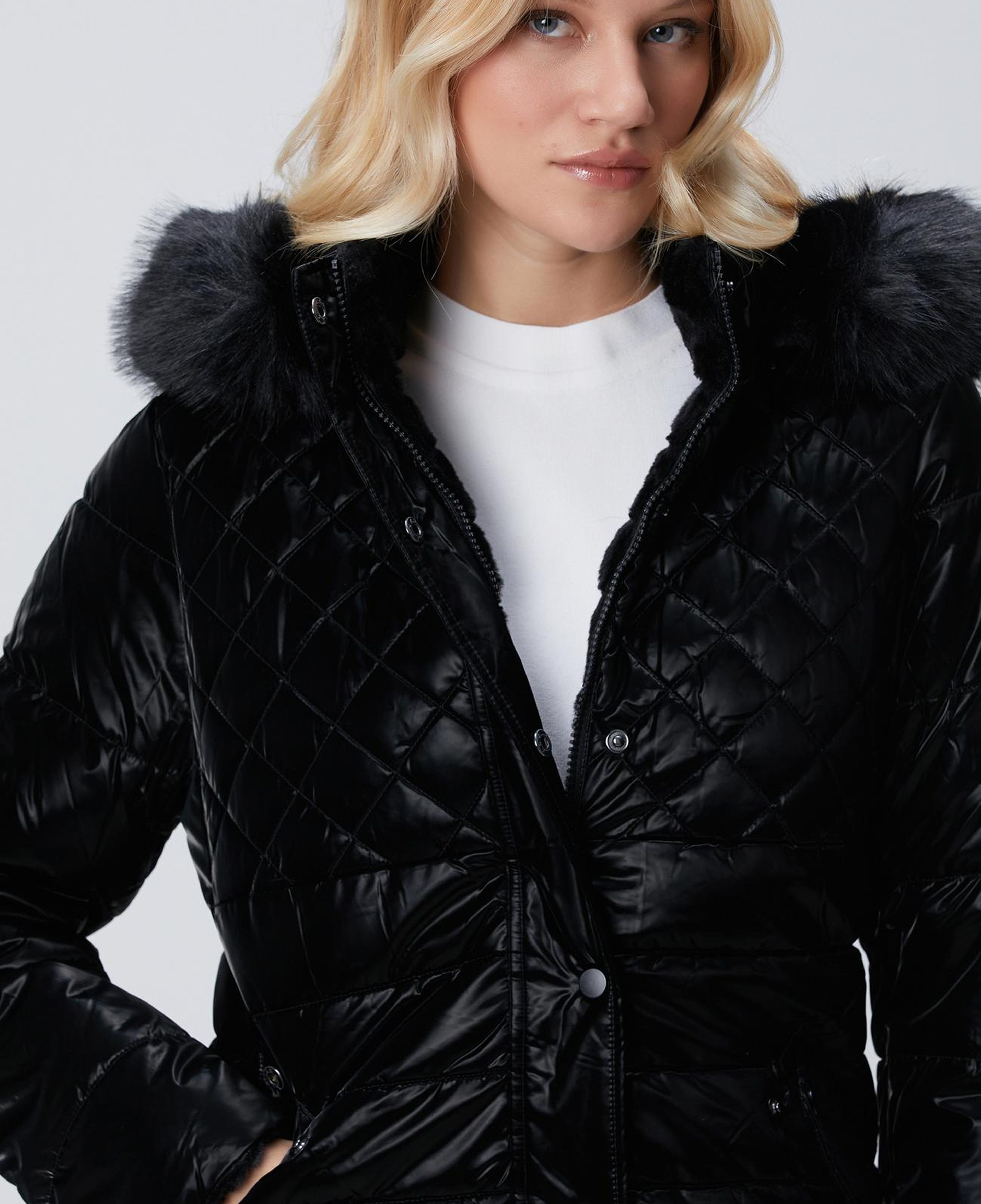 Network Kadın Siyah Çift Taraflı Kapüşonlu Mont