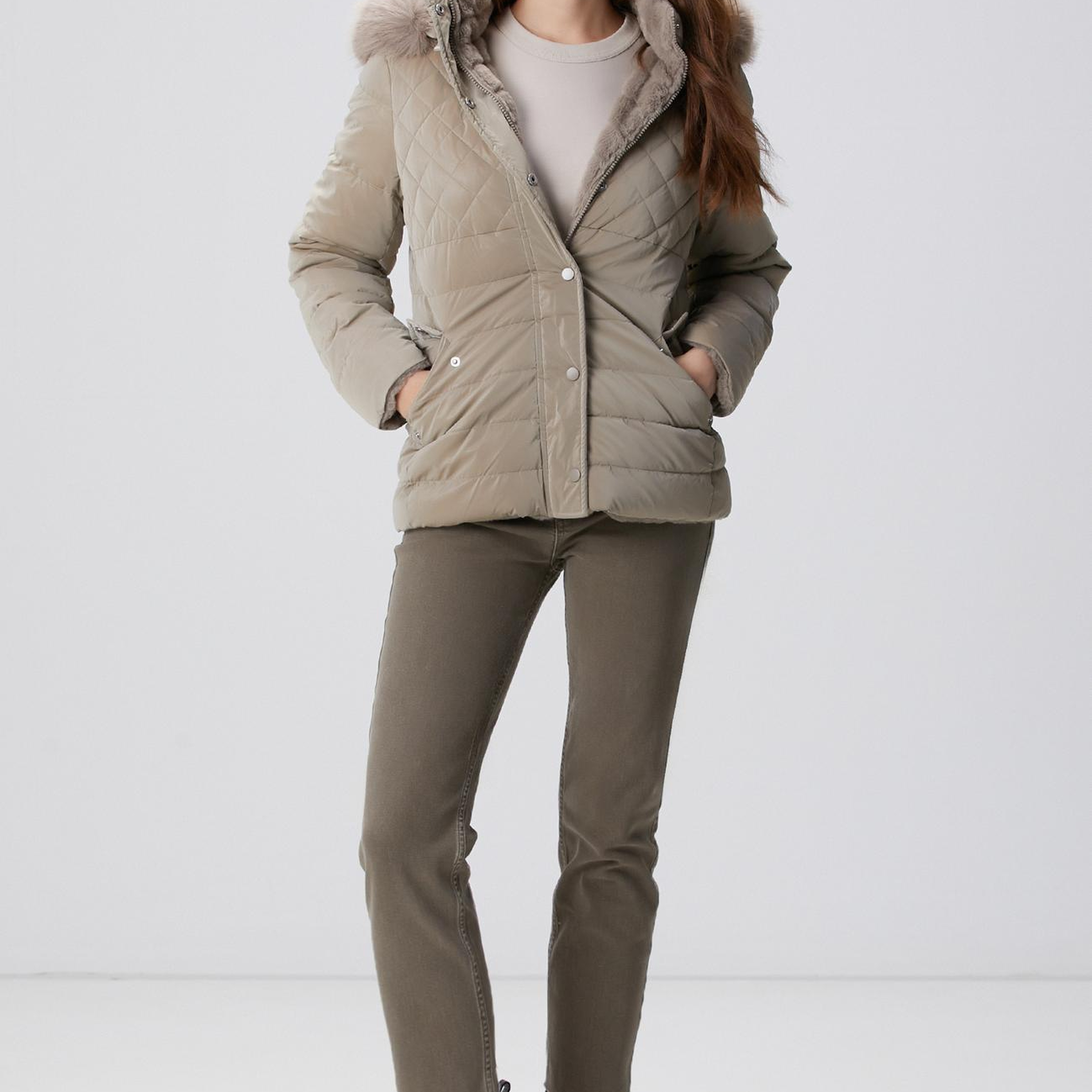 Network Kadın Vizon Çift Taraflı Kapüşonlu Mont