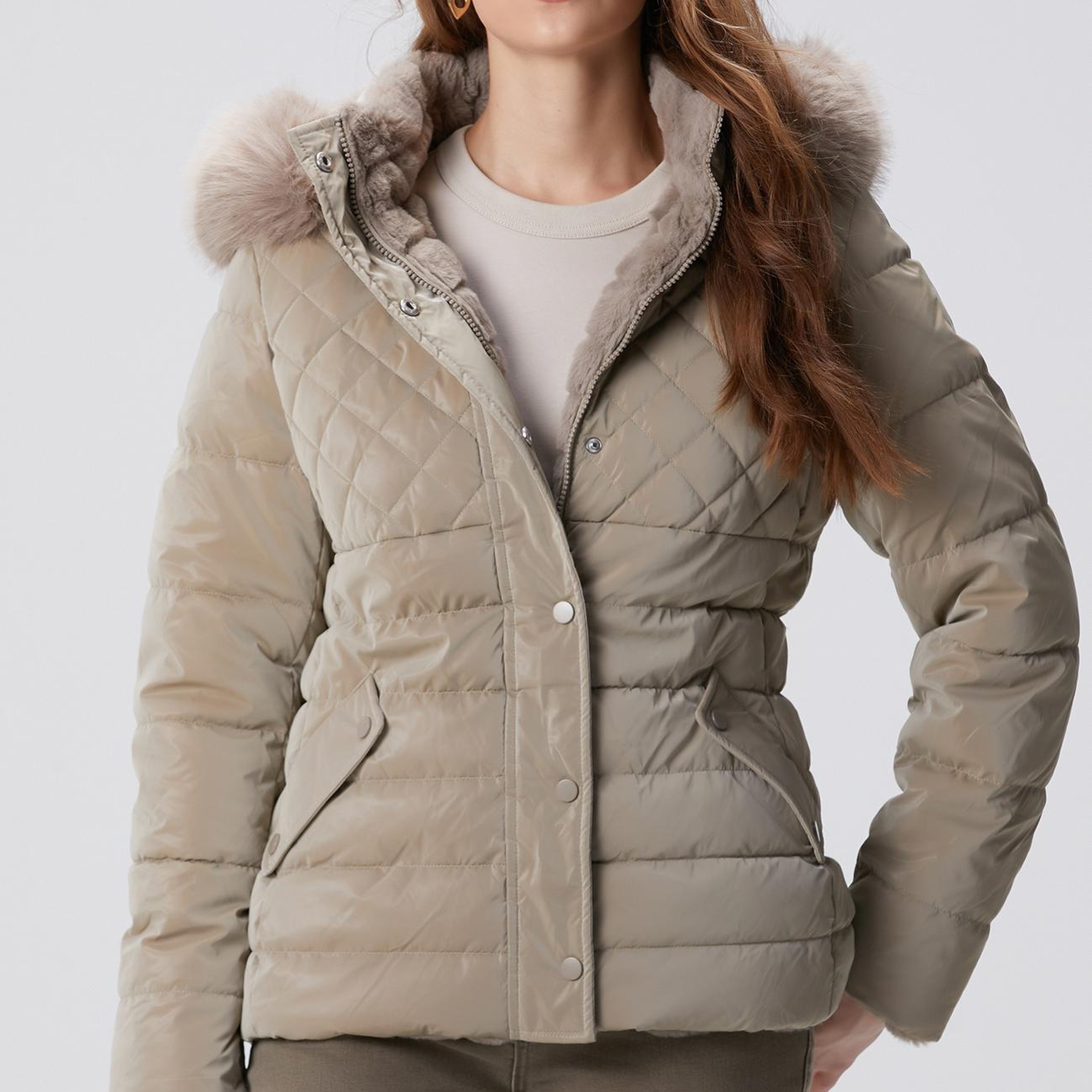 Network Kadın Vizon Çift Taraflı Kapüşonlu Mont