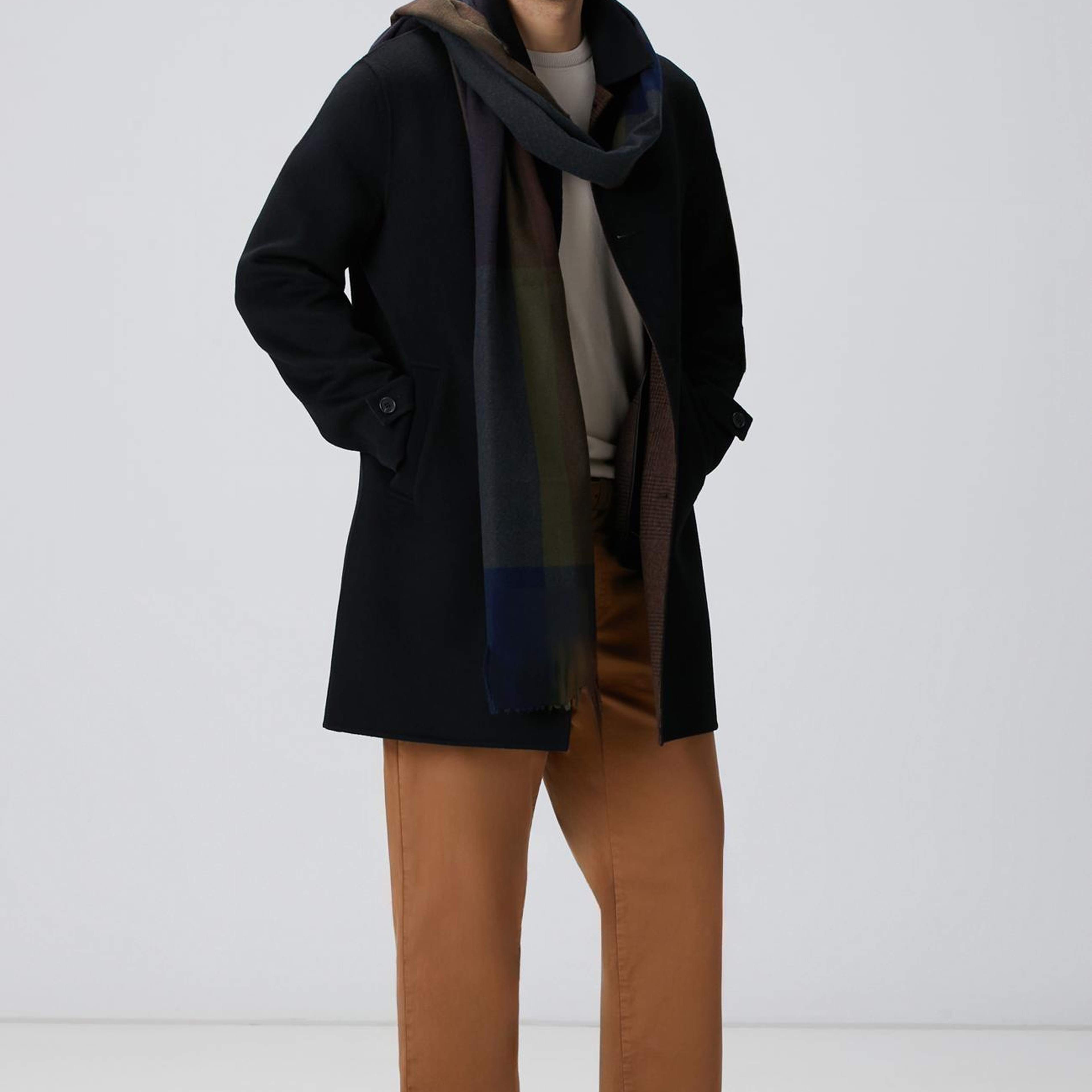 Network Erkek Siyah Yün Karışımlı Dikişsiz Handmade Palto