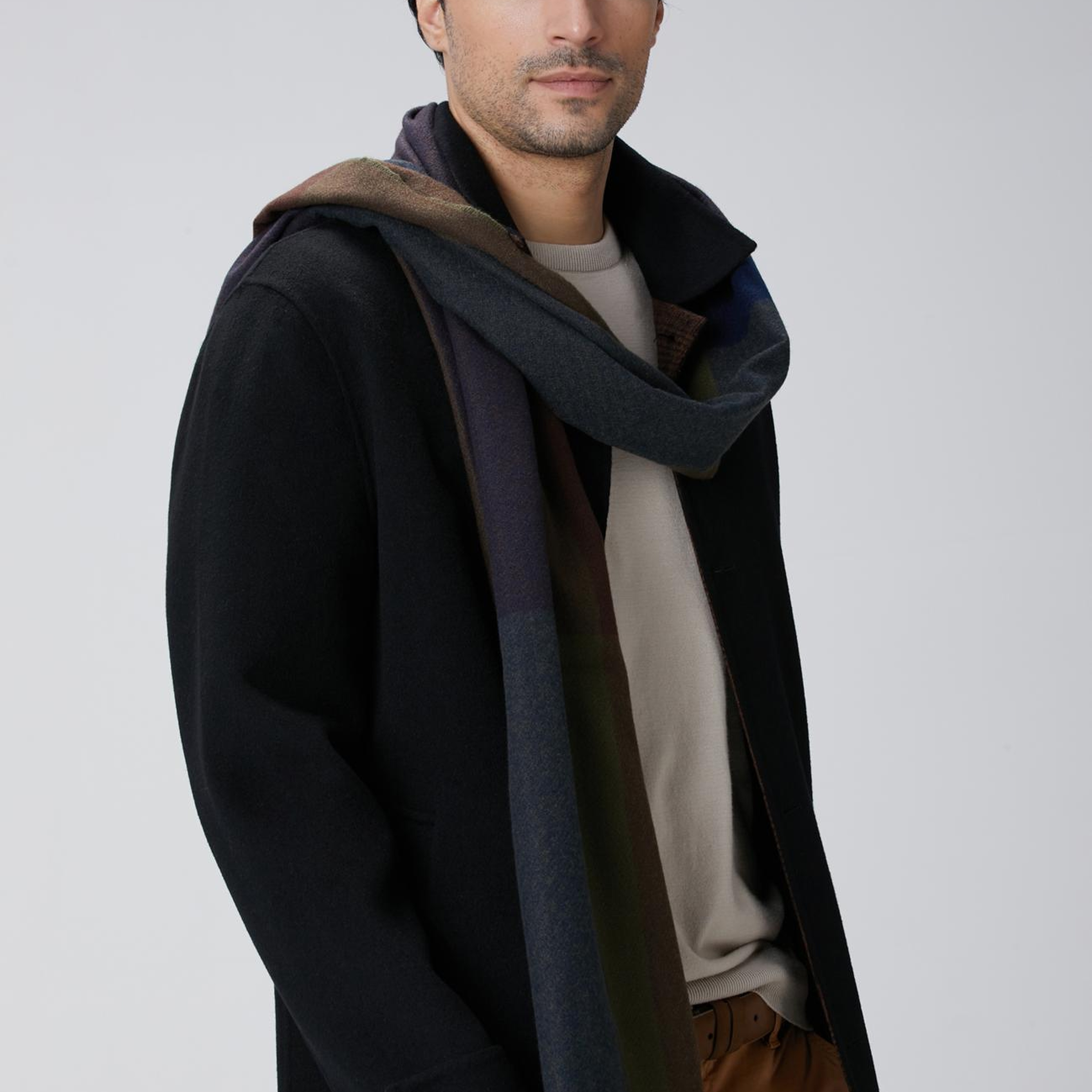 Network Erkek Siyah Yün Karışımlı Dikişsiz Handmade Palto