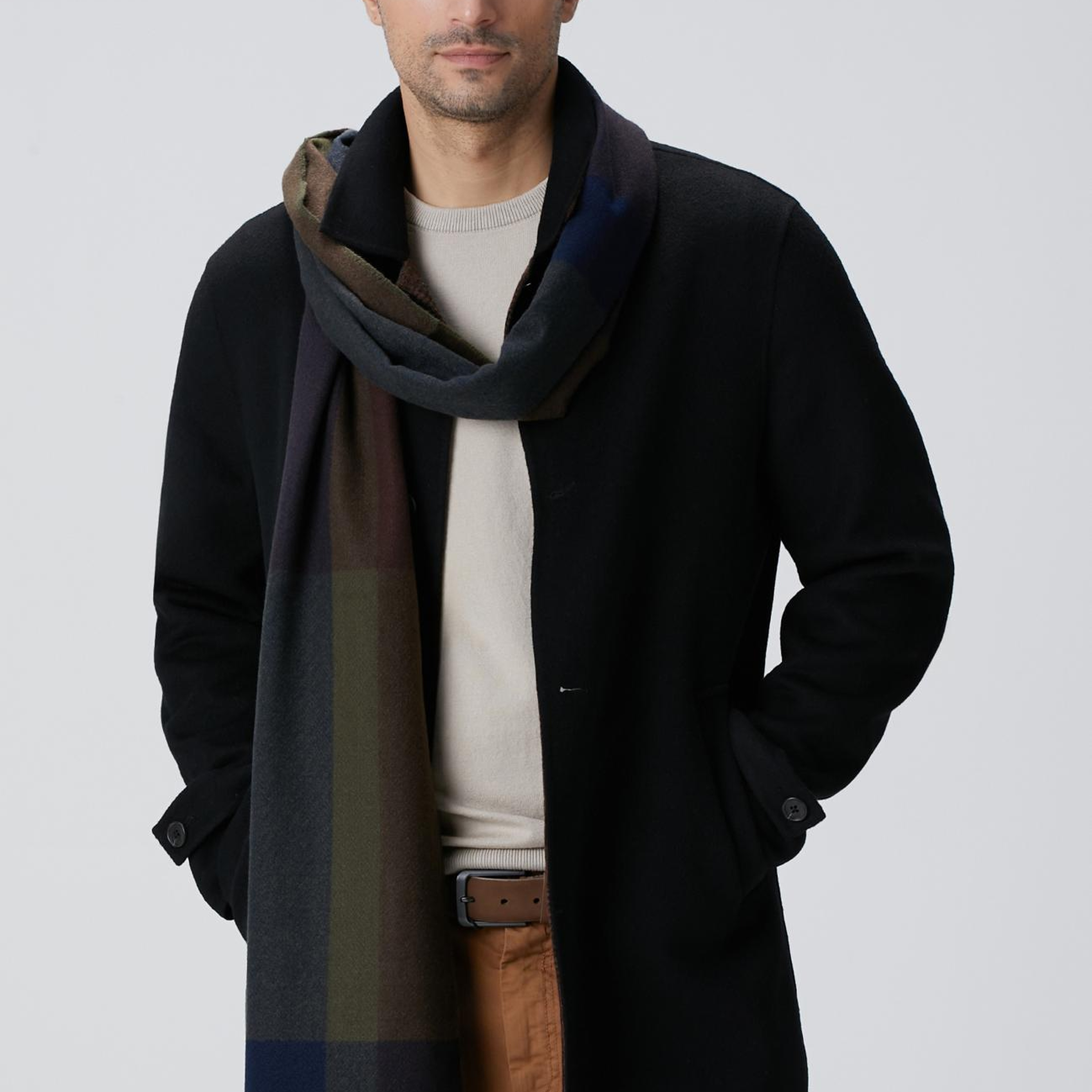 Network Erkek Siyah Yün Karışımlı Dikişsiz Handmade Palto