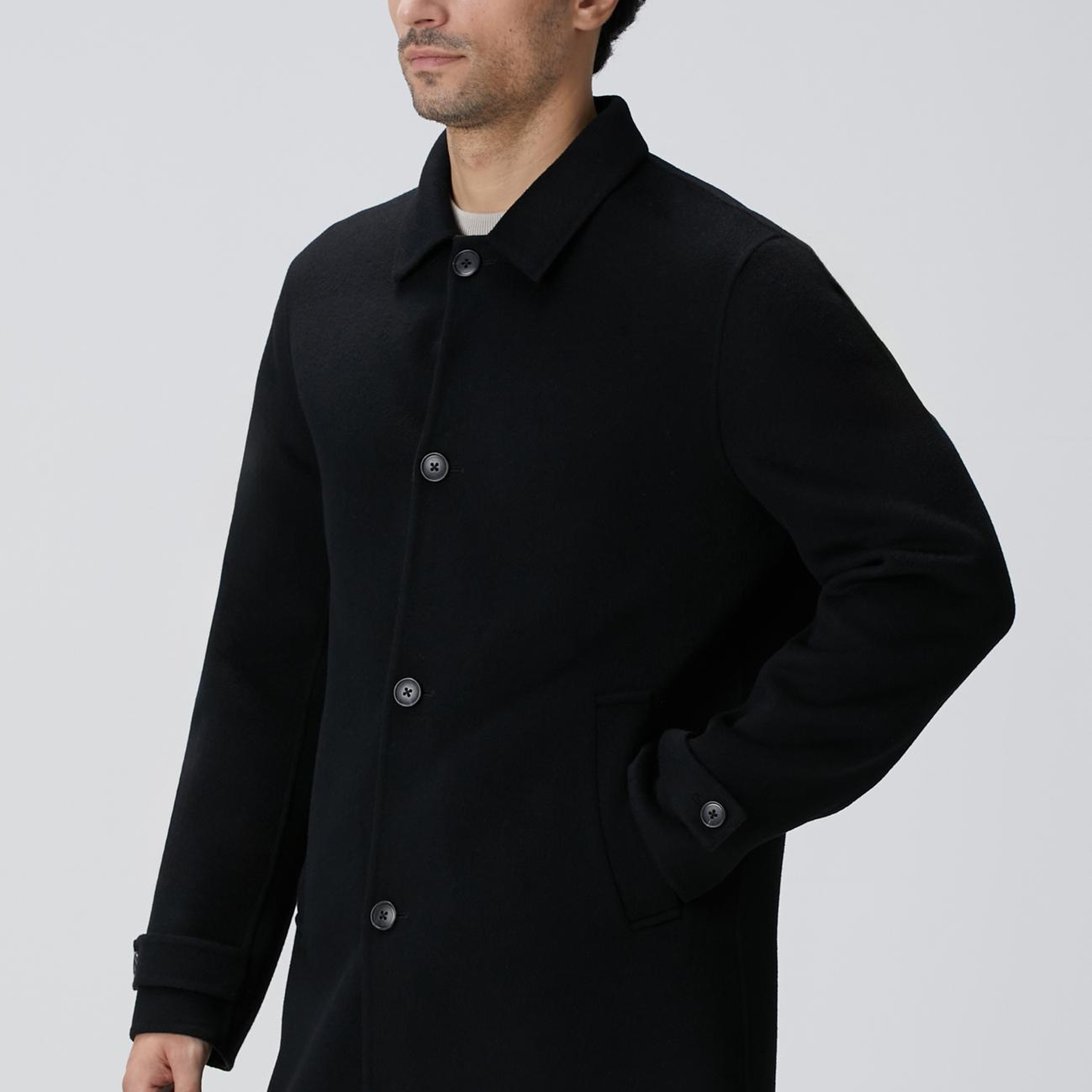 Network Erkek Siyah Yün Karışımlı Dikişsiz Handmade Palto