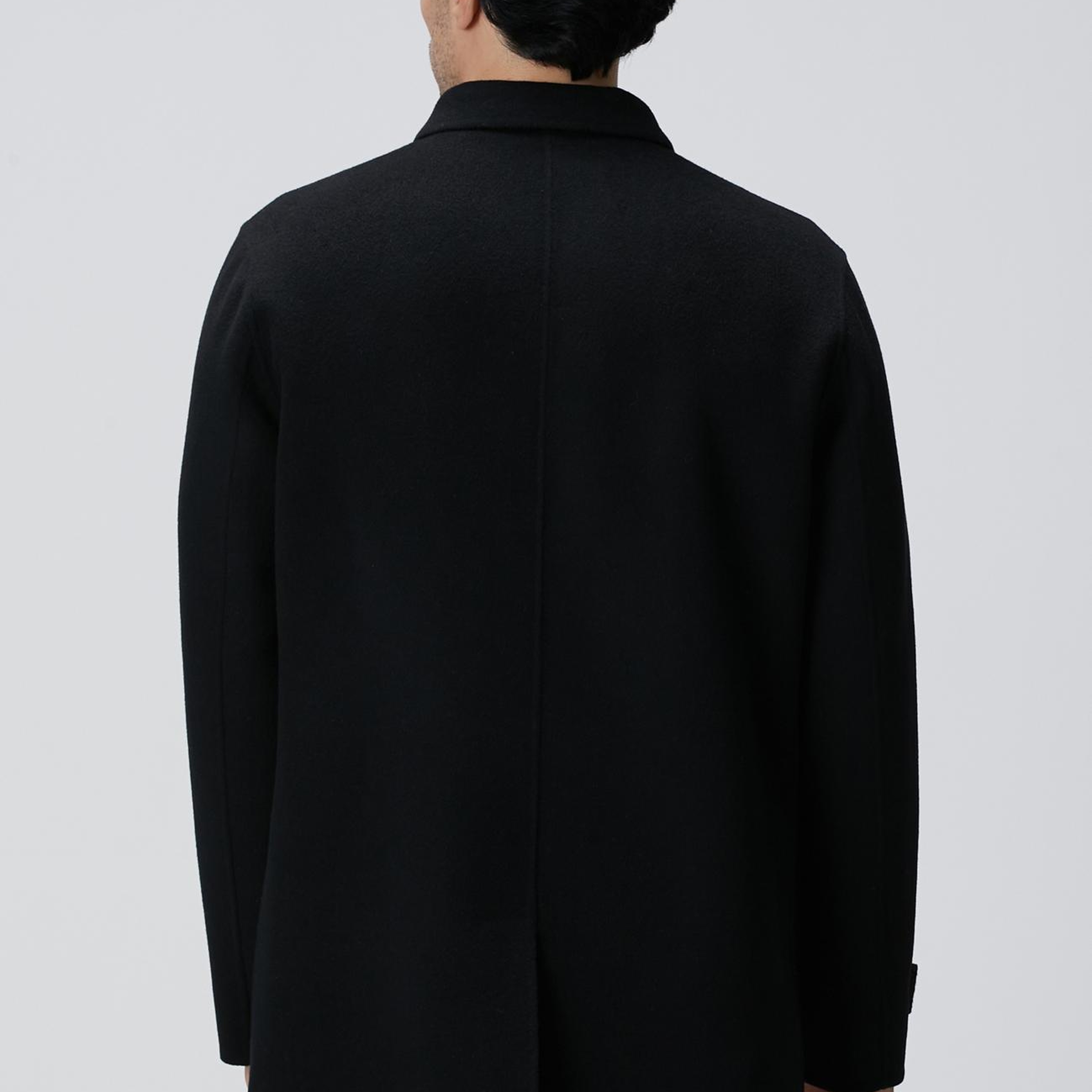 Network Erkek Siyah Yün Karışımlı Dikişsiz Handmade Palto