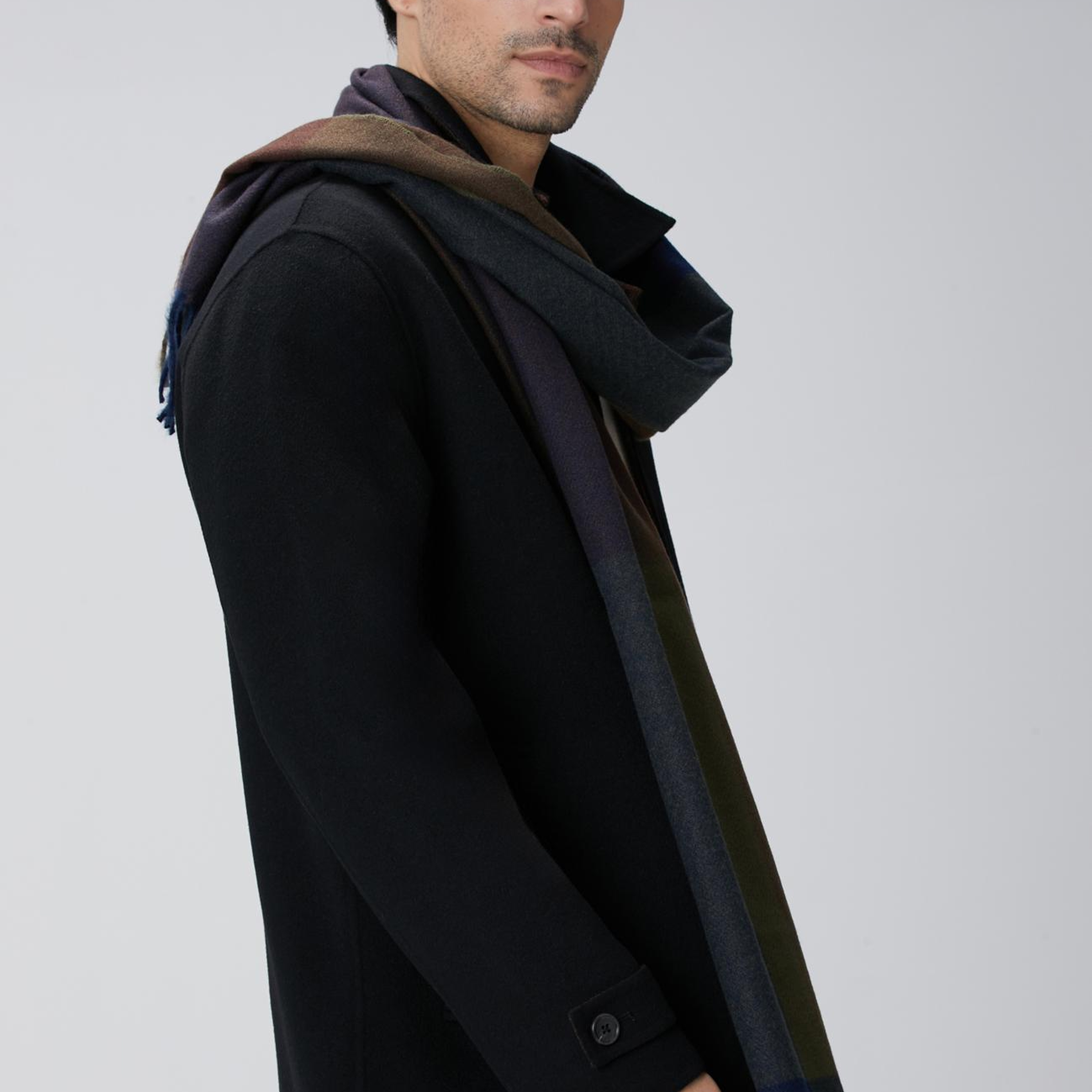 Network Erkek Siyah Yün Karışımlı Dikişsiz Handmade Palto