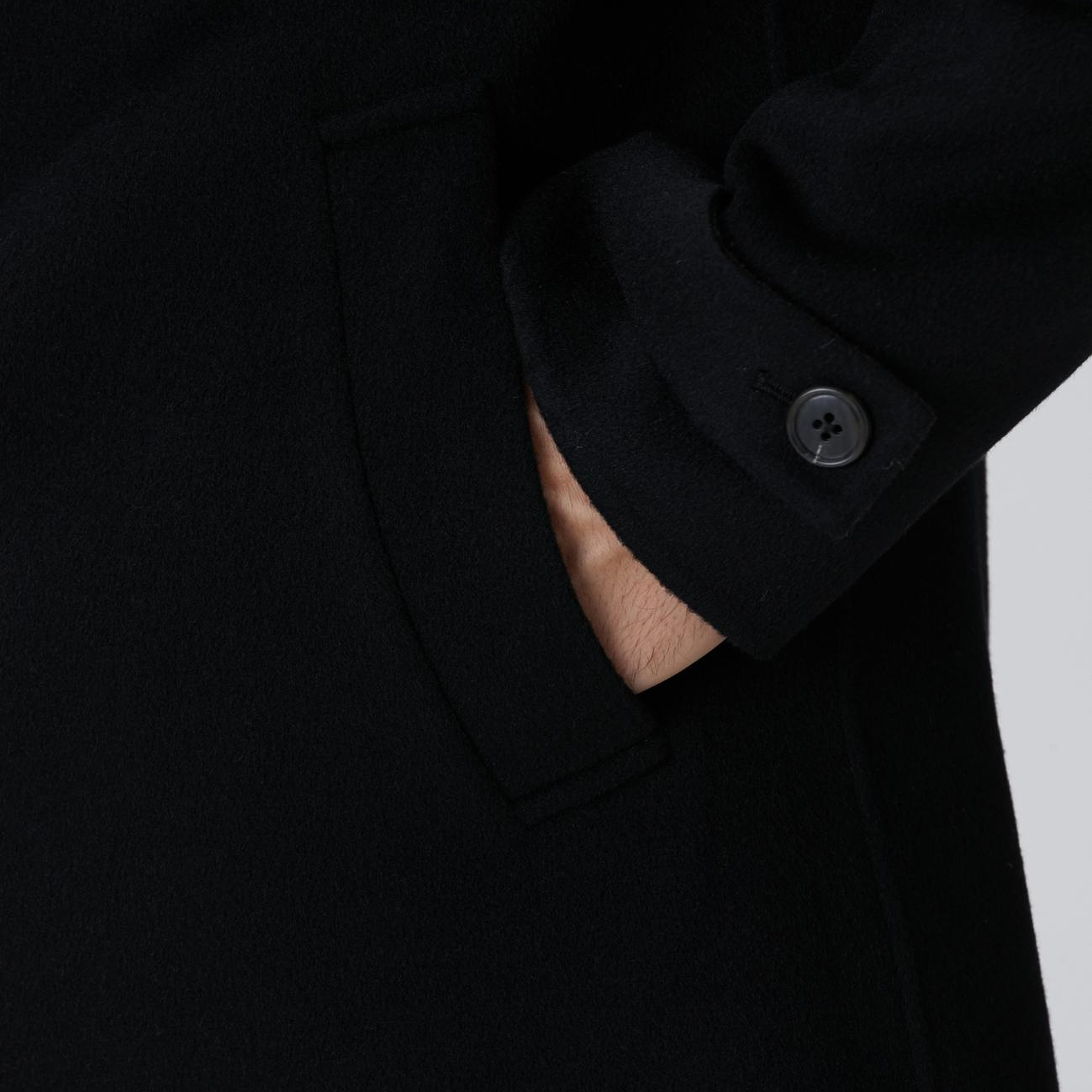 Network Erkek Siyah Yün Karışımlı Dikişsiz Handmade Palto