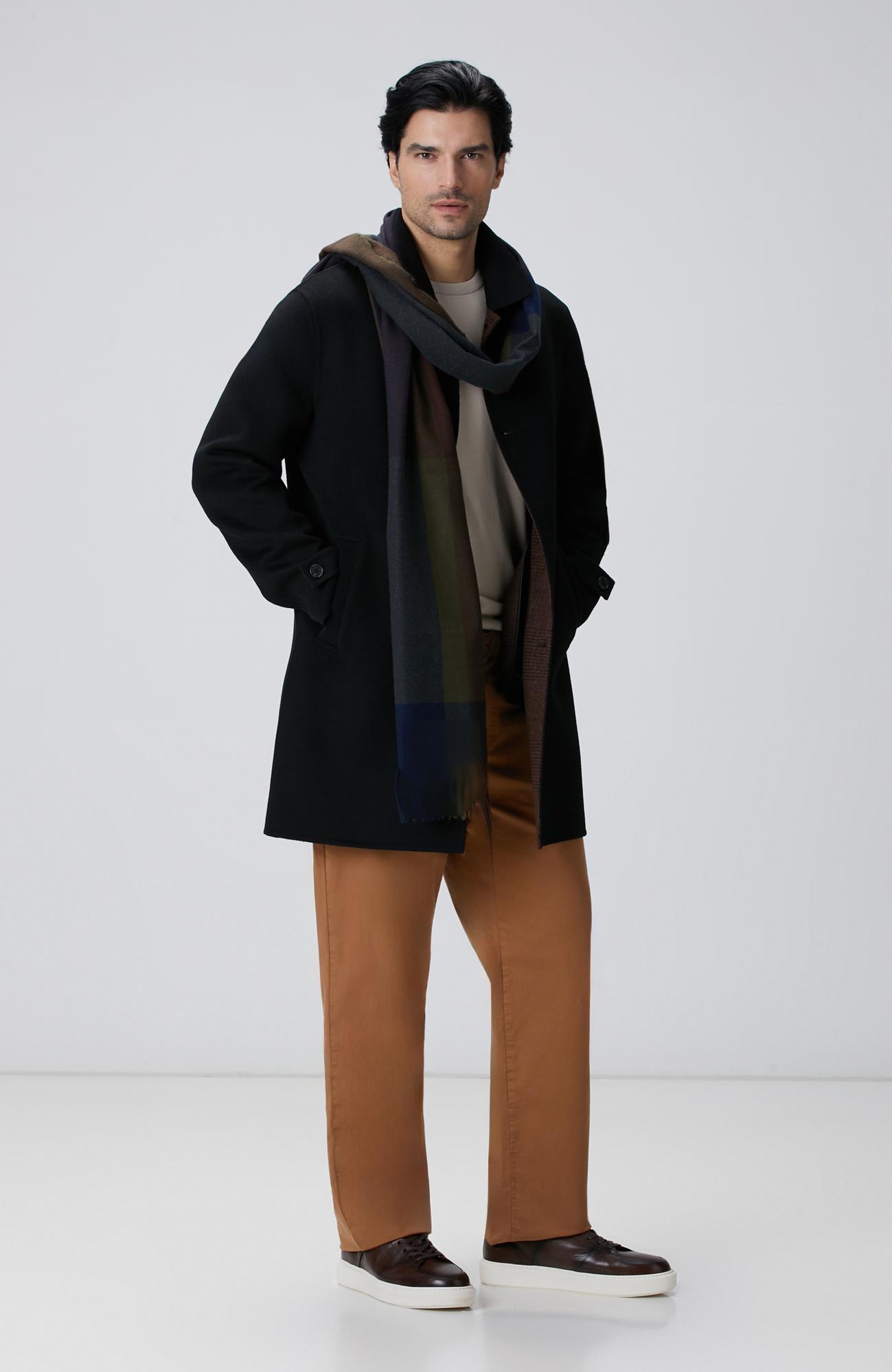 Network Erkek Siyah Yün Karışımlı Dikişsiz Handmade Palto