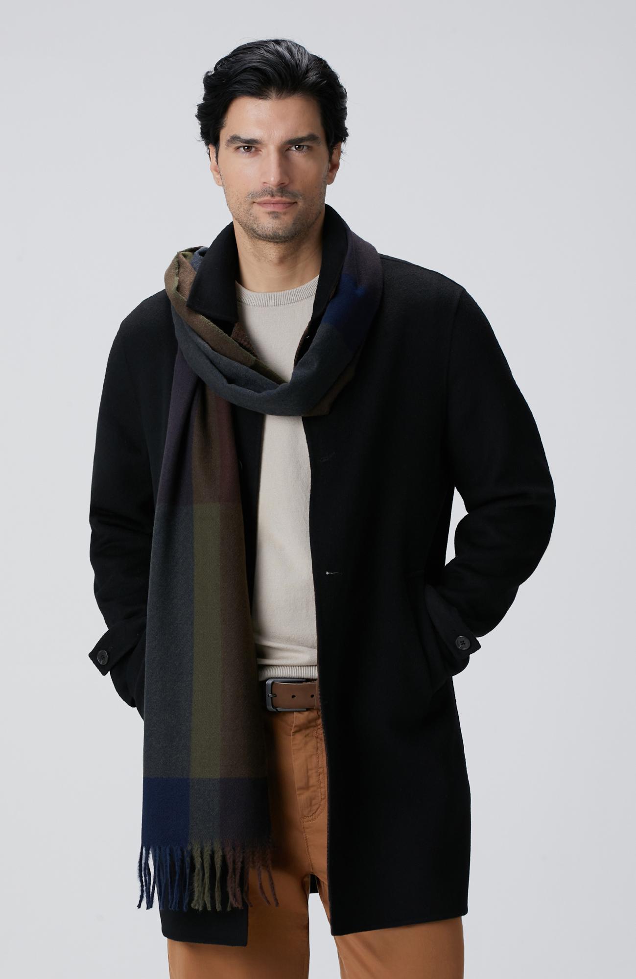 Network Erkek Siyah Yün Karışımlı Dikişsiz Handmade Palto