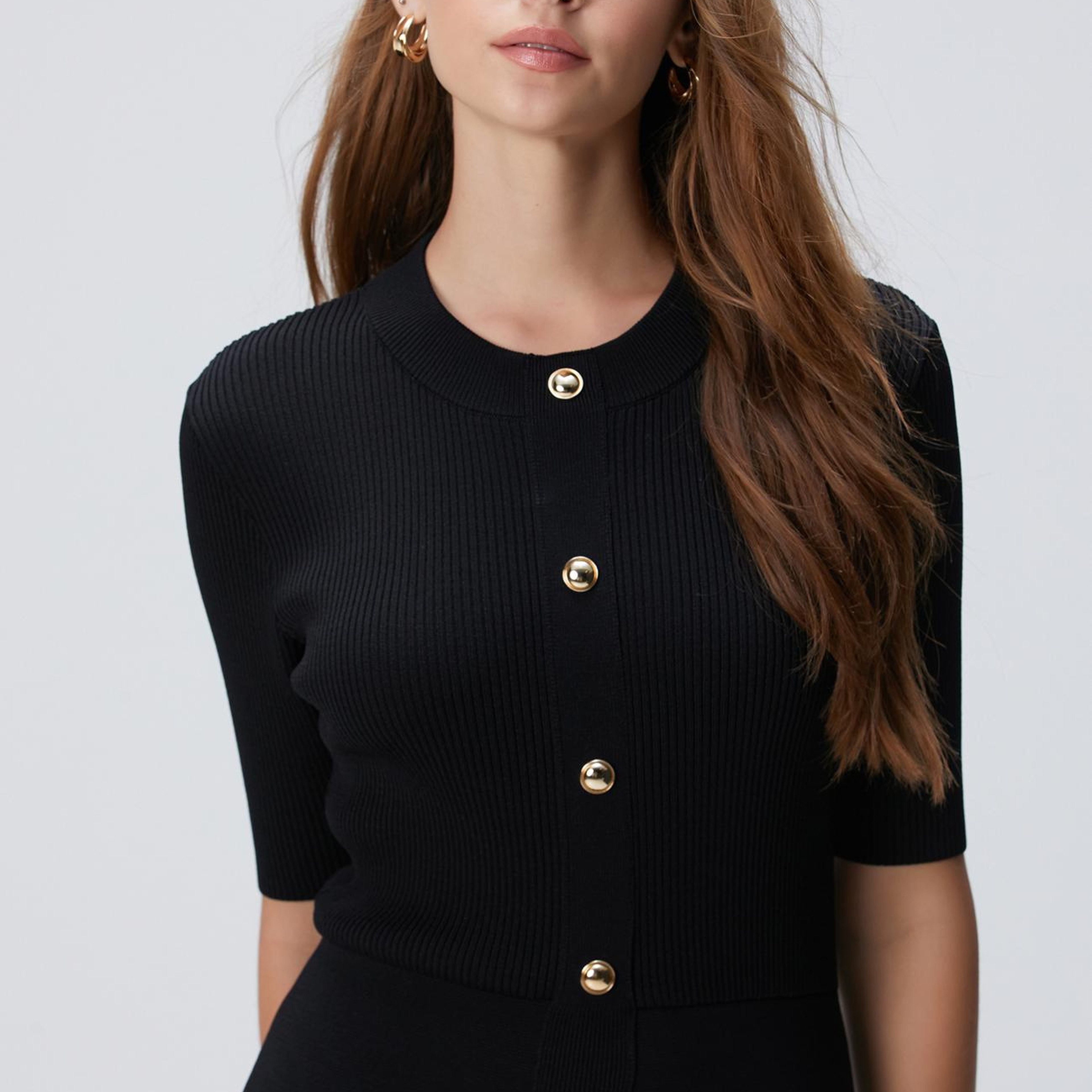 Network Kadın Siyah Düğme Detaylı Triko Elbise