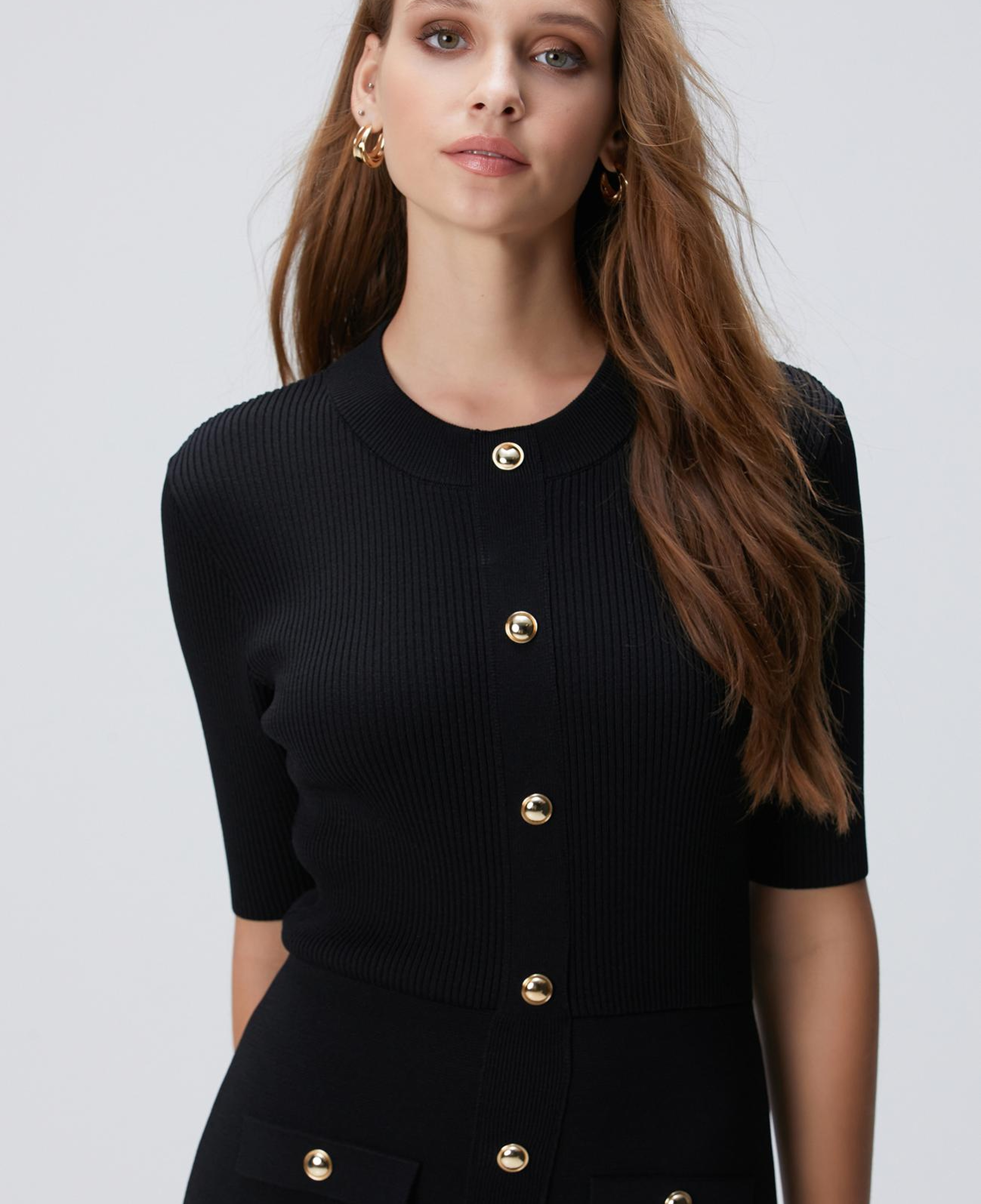 Network Kadın Siyah Düğme Detaylı Triko Elbise