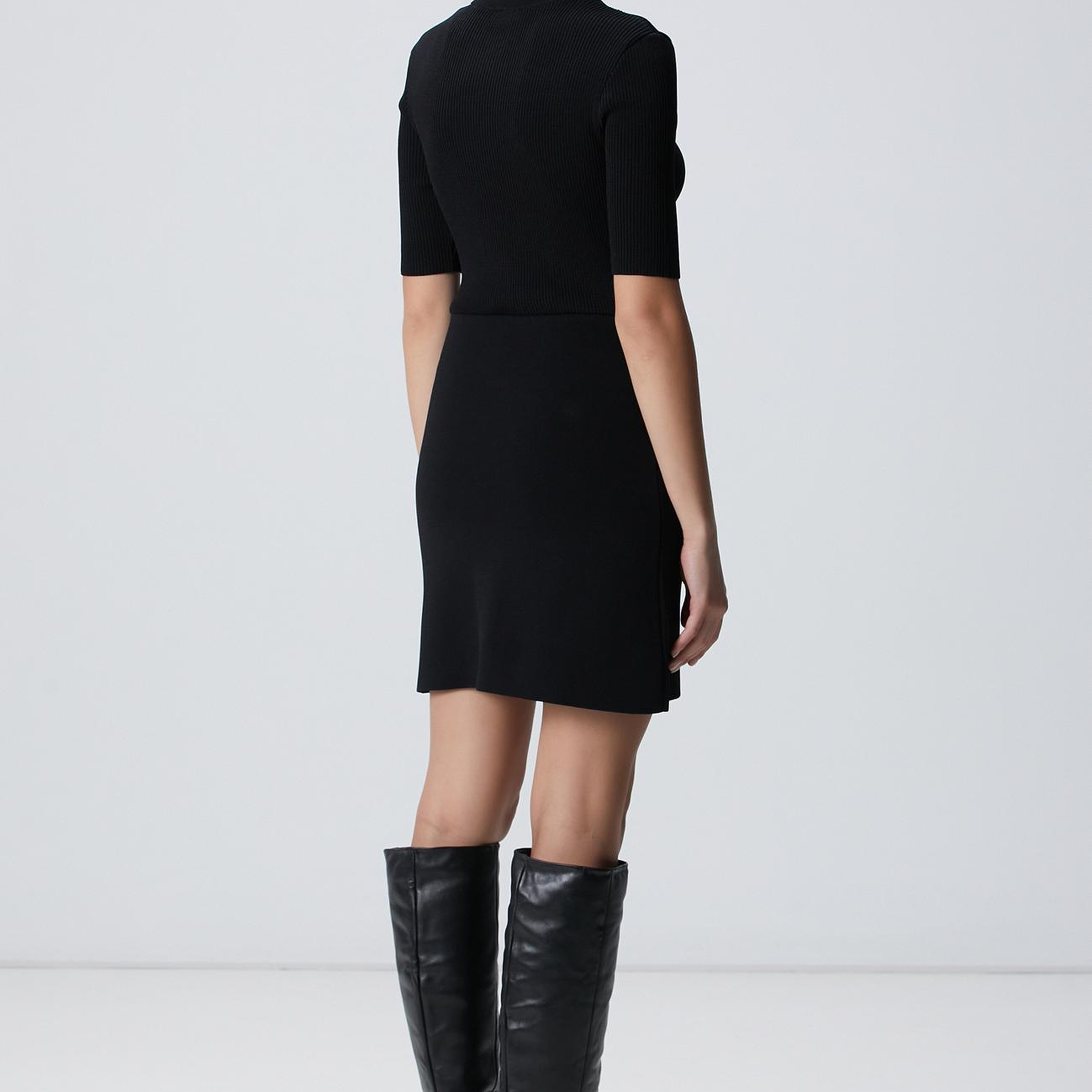 Network Kadın Siyah Düğme Detaylı Triko Elbise