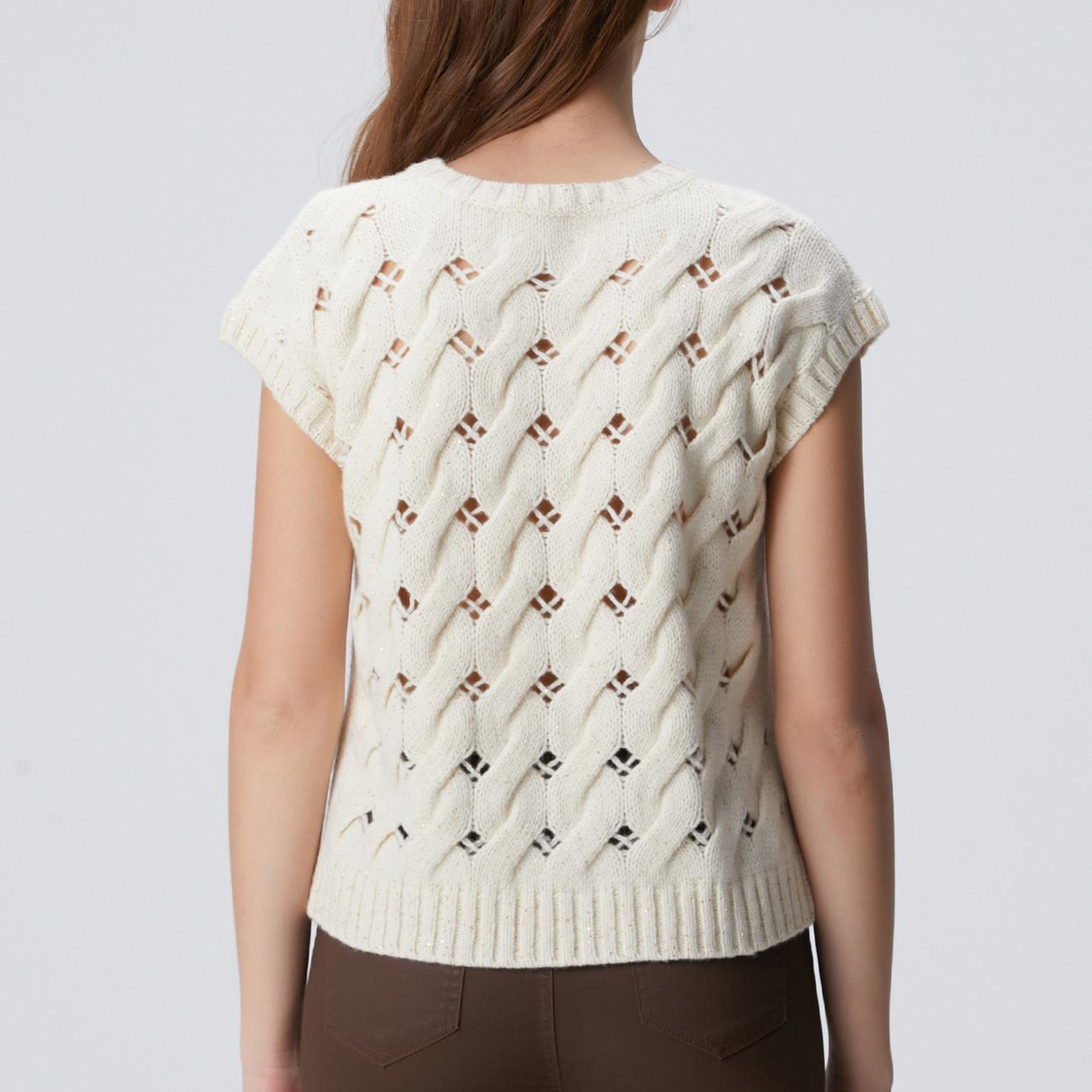 Network Kadın Kırık Beyaz Yün Karışımlı Saç Örgü Kazak