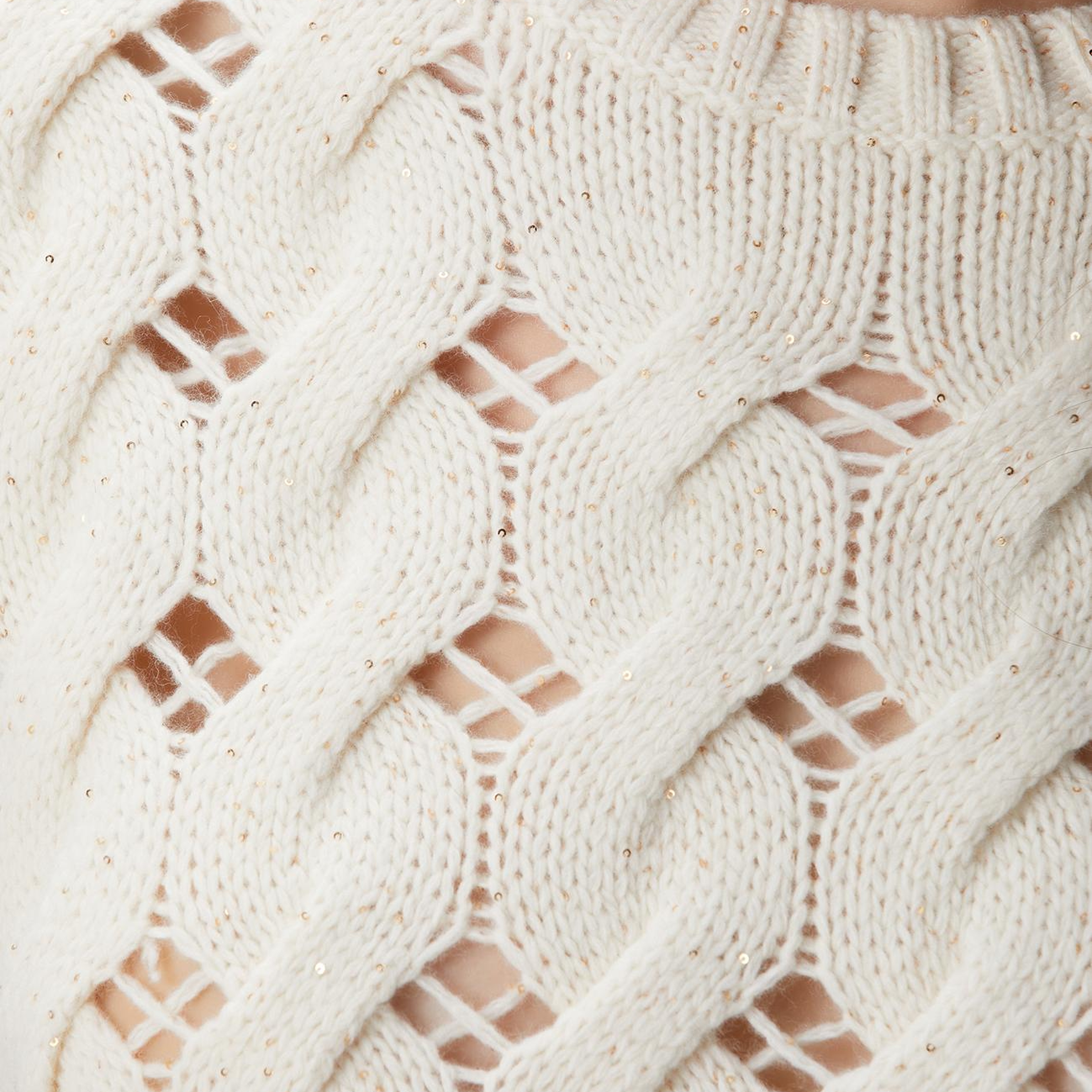 Network Kadın Kırık Beyaz Yün Karışımlı Saç Örgü Kazak