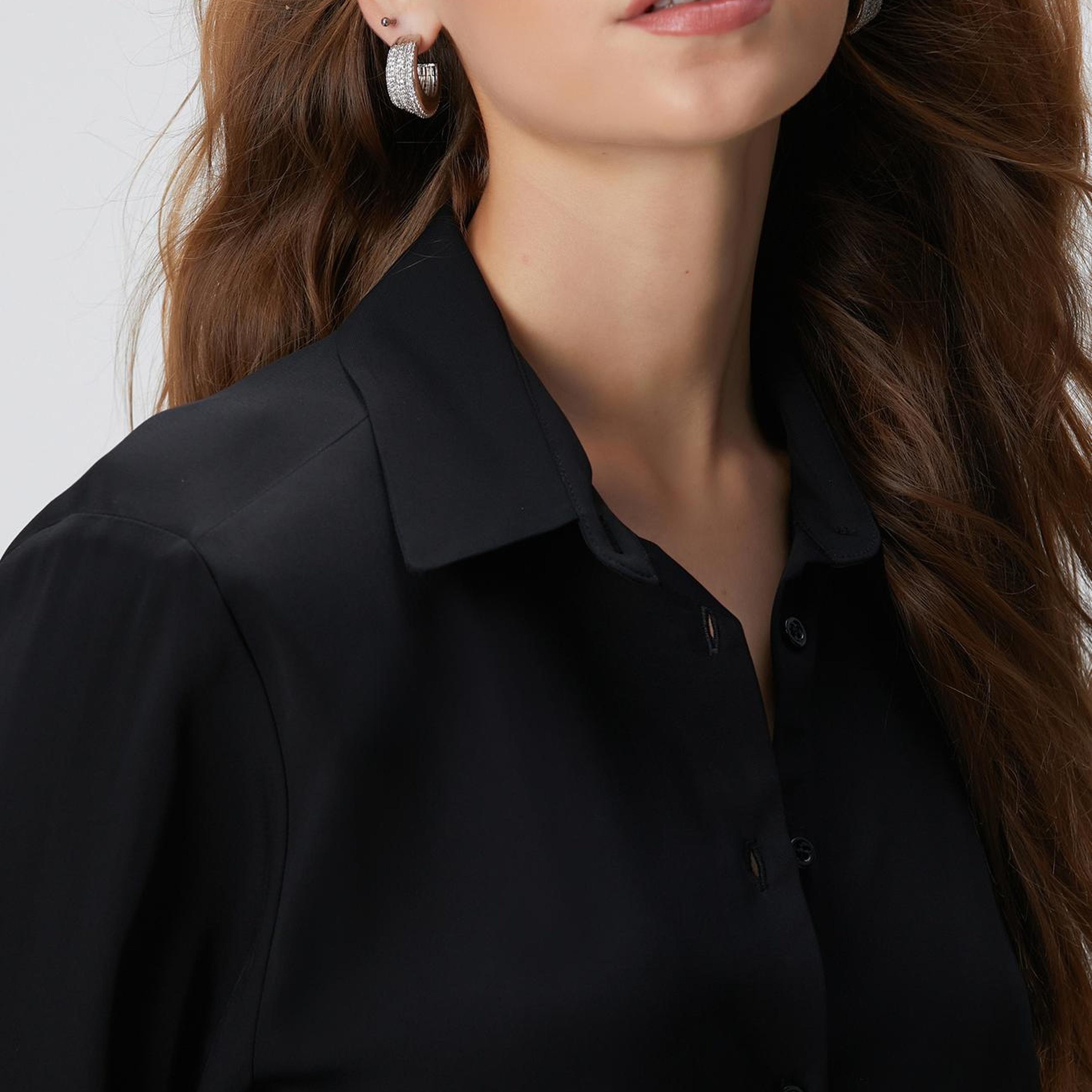 Network Kadın Siyah Vatkalı Gömlek