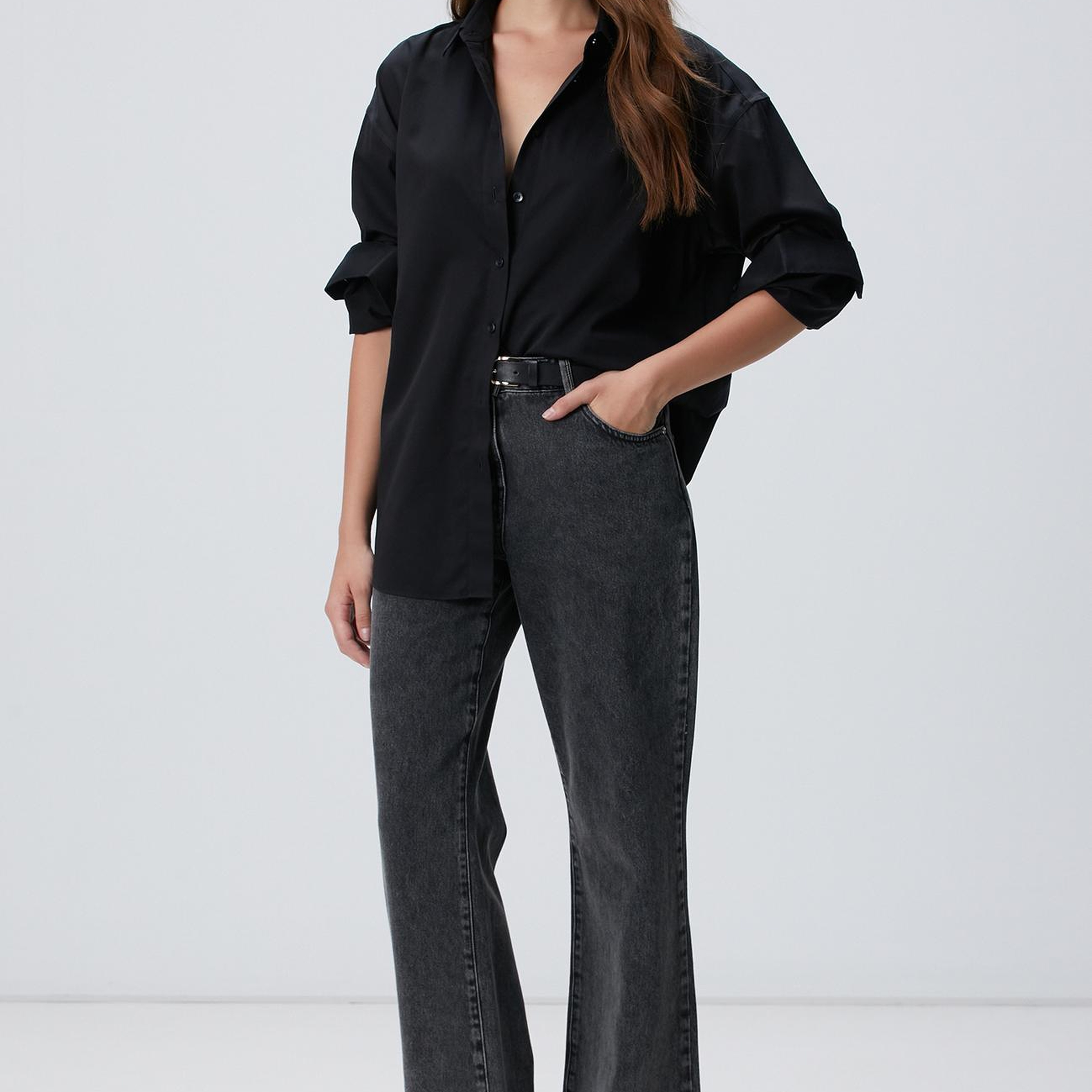 Network Kadın Non-Iron Siyah Gömlek
