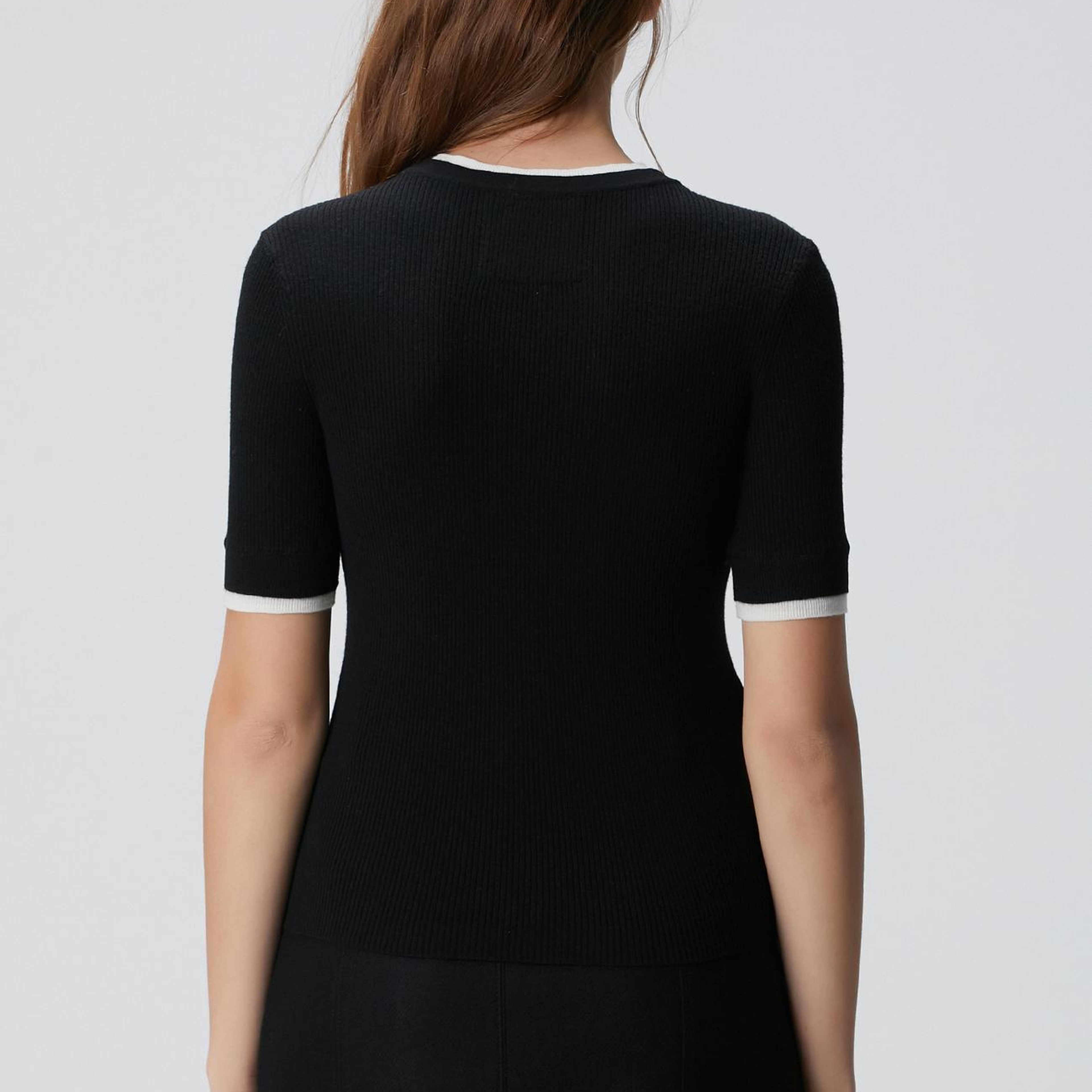 Network Kadın Siyah Çift Renkli Kısa Kol Triko Kazak