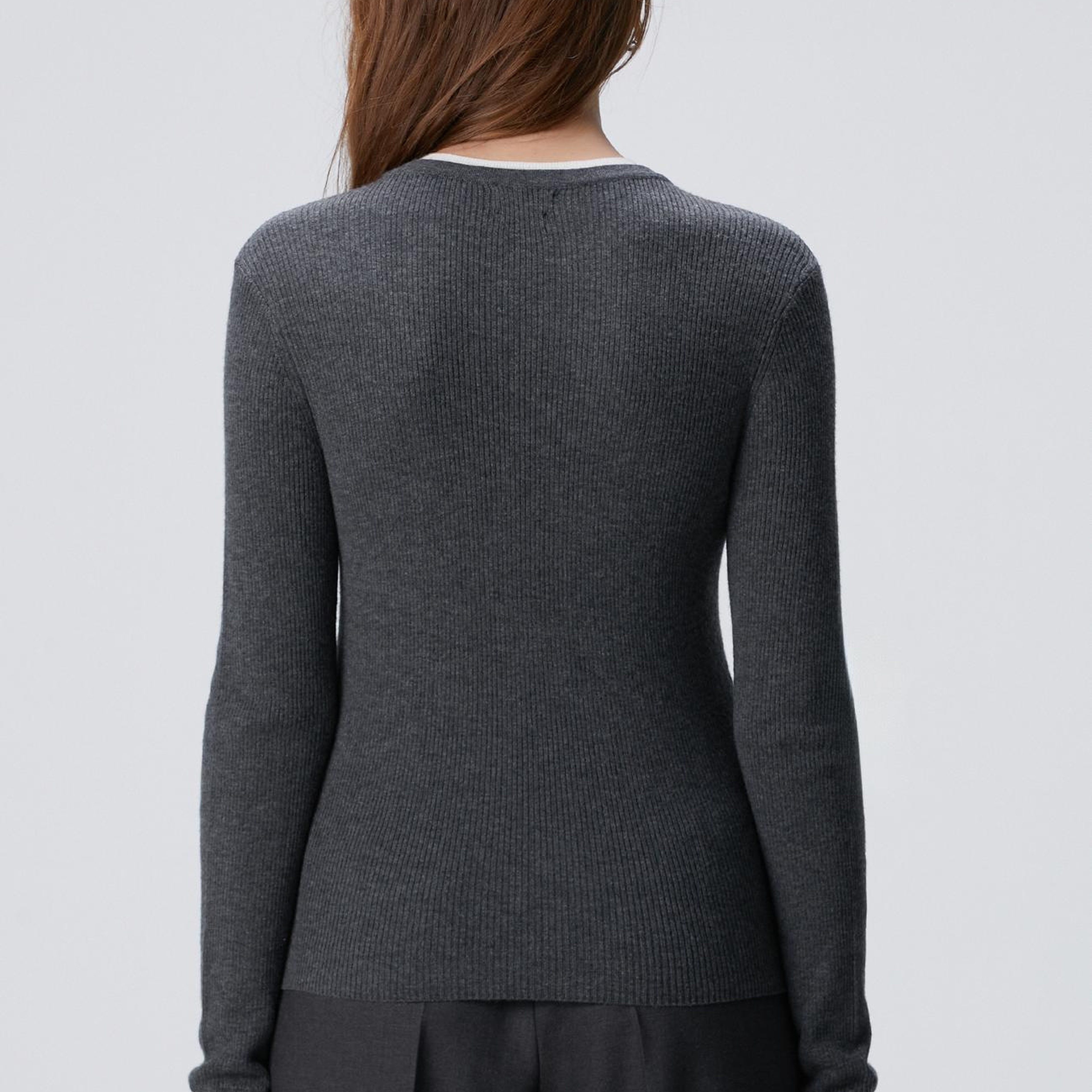 Network Kadın Gri Melanj Çift Renkli Kazak