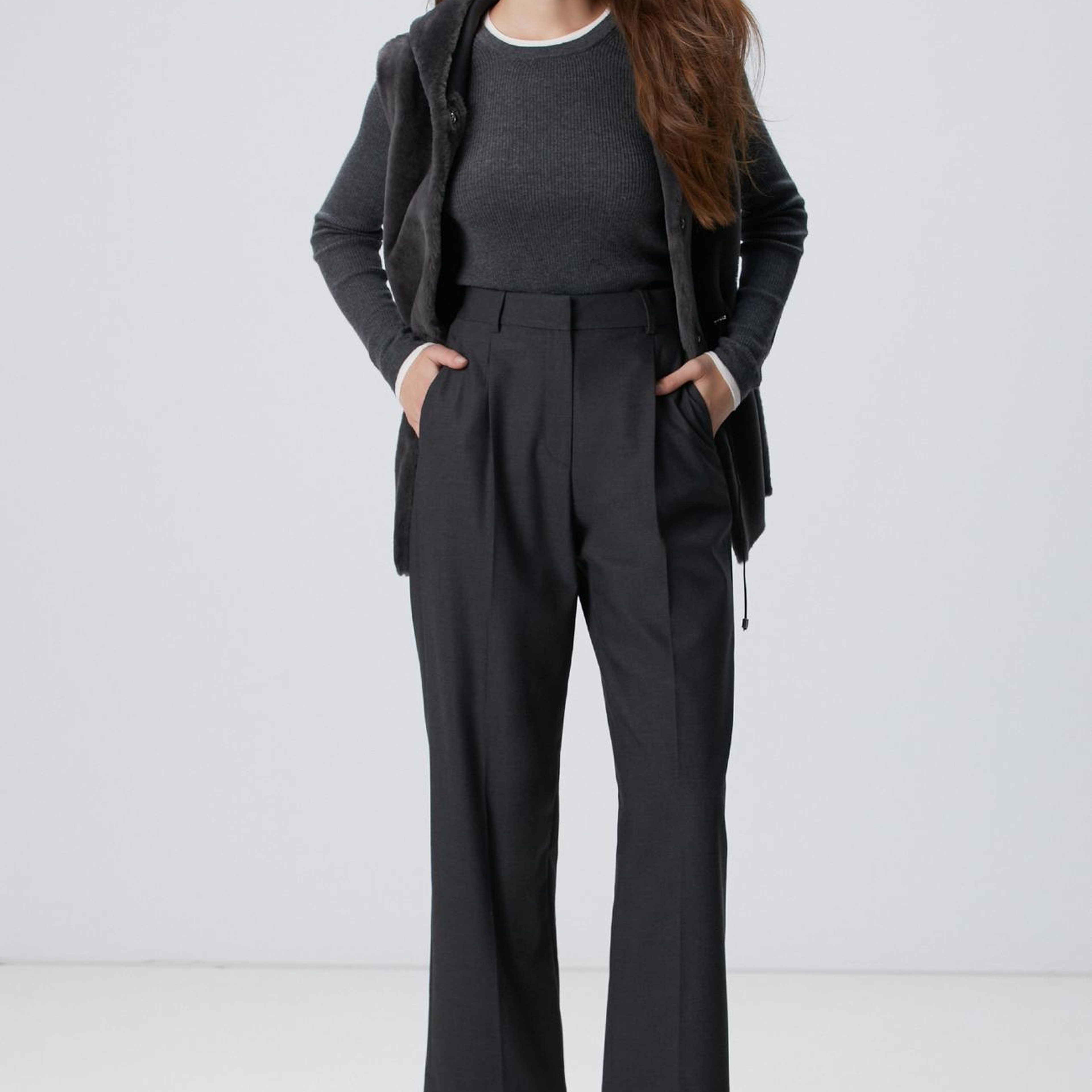 Network Kadın Gri Melanj Çift Renkli Kazak