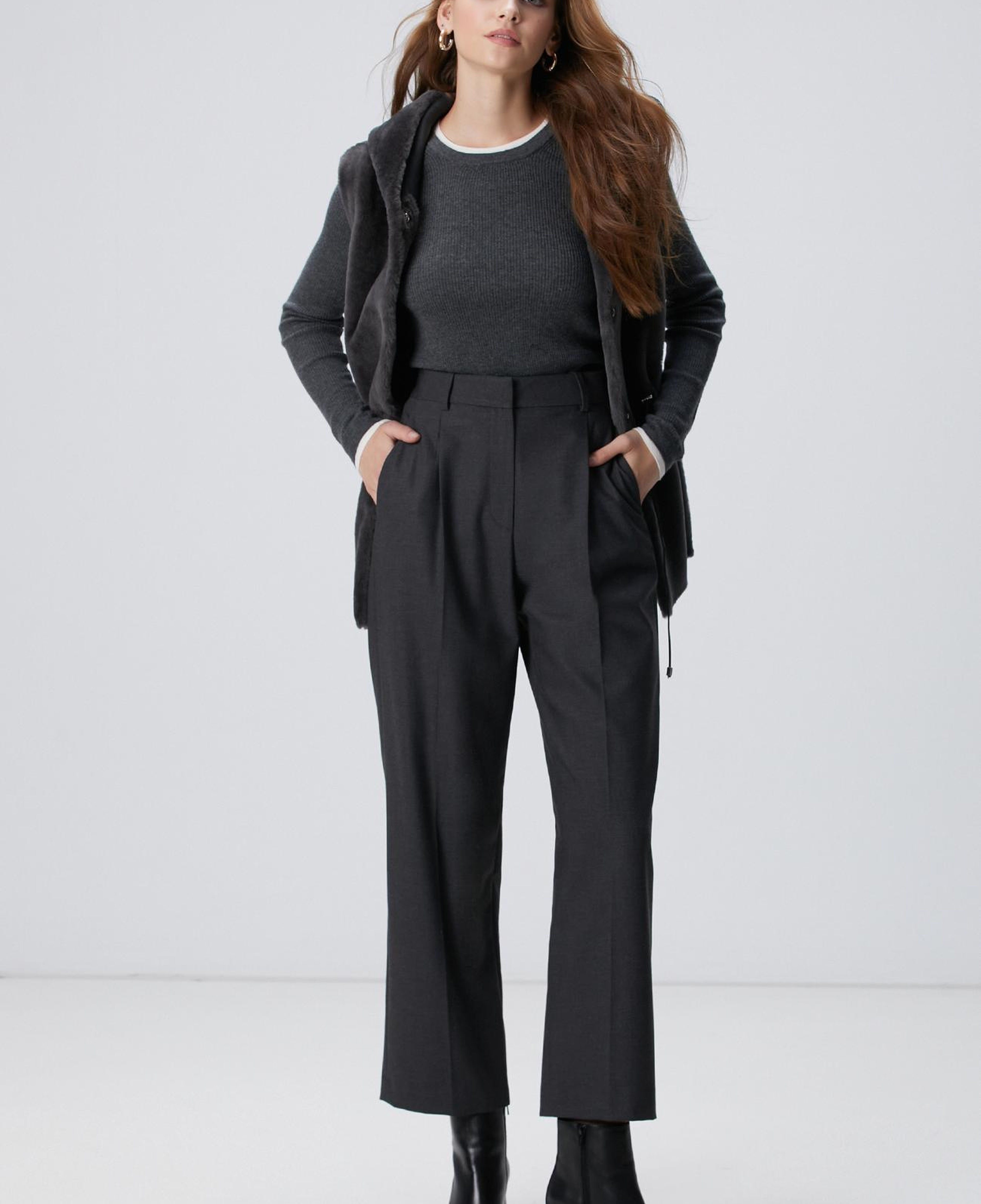 Network Kadın Gri Melanj Çift Renkli Kazak