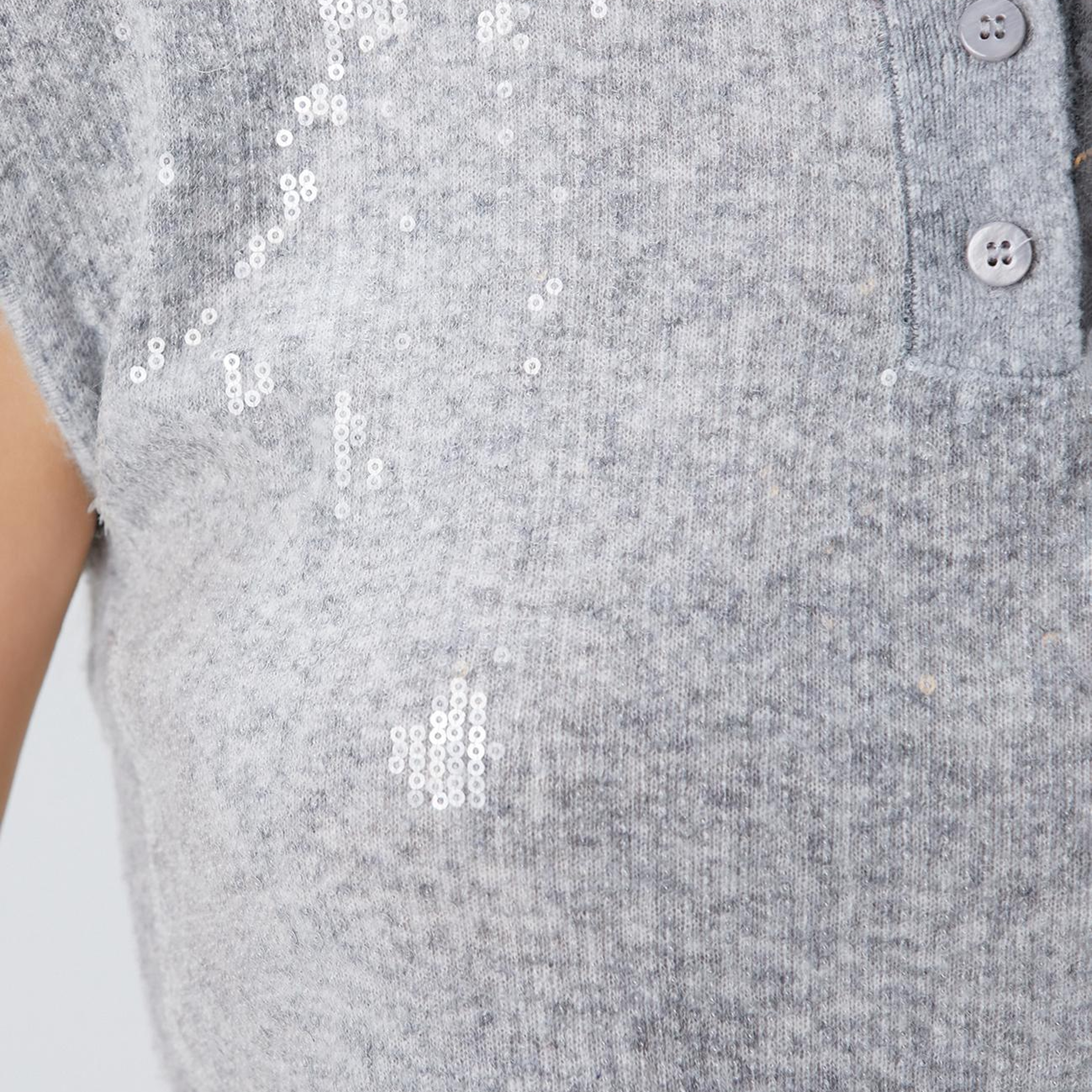 Network Kadın Açık Gri Melanj Payetli Triko Kazak