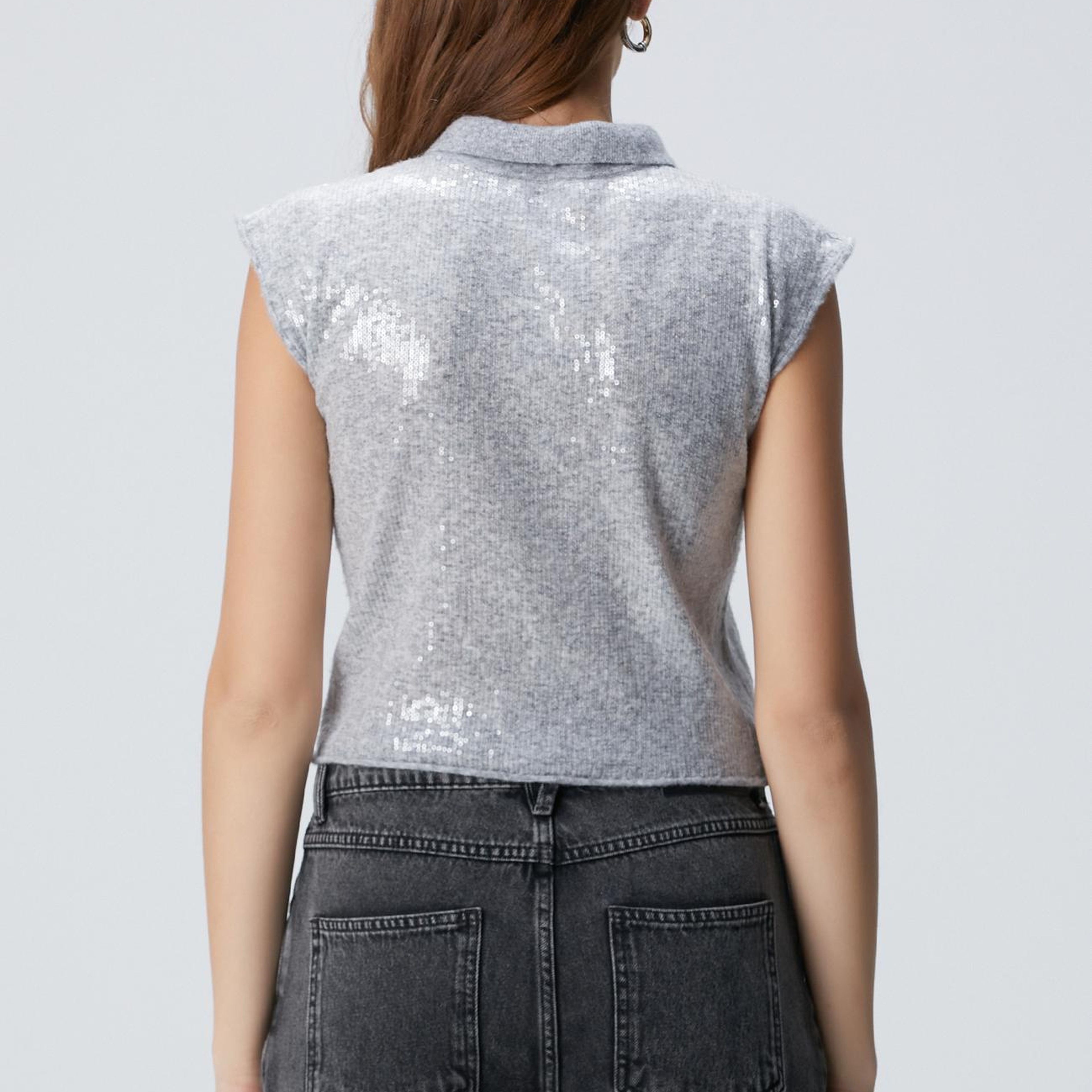 Network Kadın Açık Gri Melanj Payetli Triko Kazak