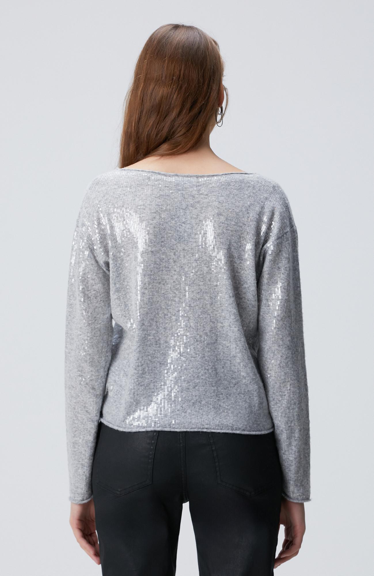 Network Kadın Açık Gri Melanj Payetli Hırka