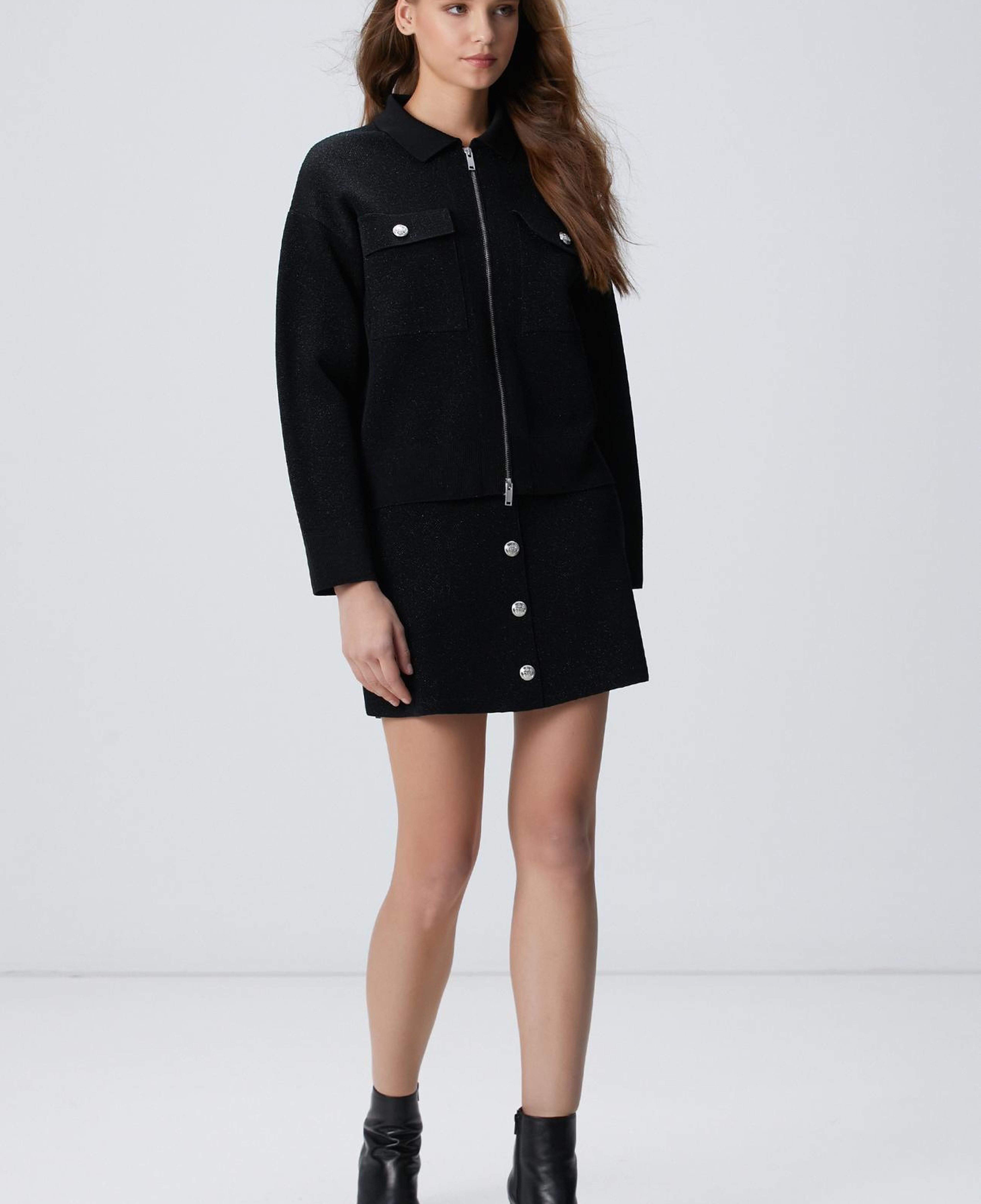 Network Kadın Siyah Simli Mini Triko Etek