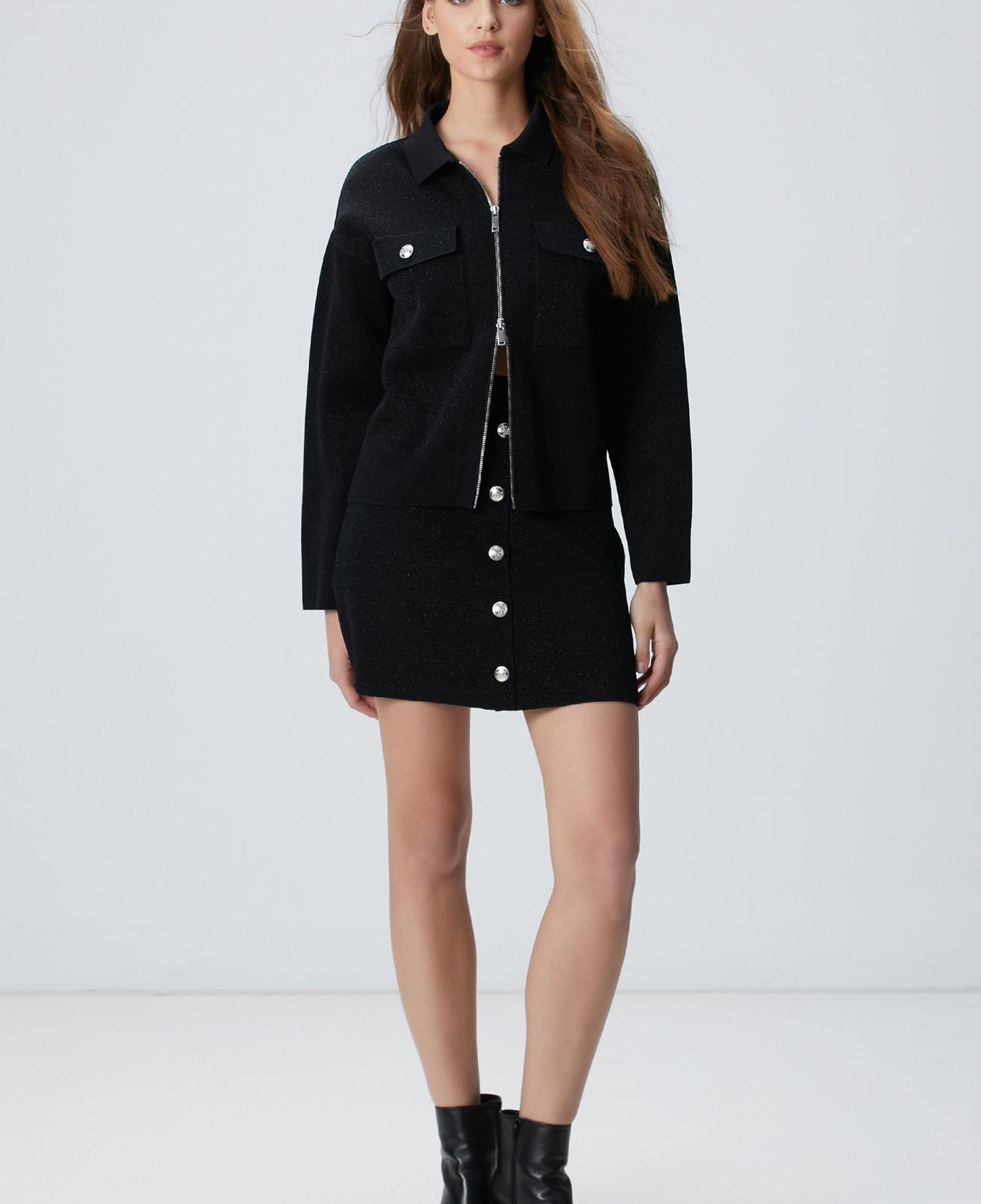 Network Kadın Siyah Simli Mini Triko Etek