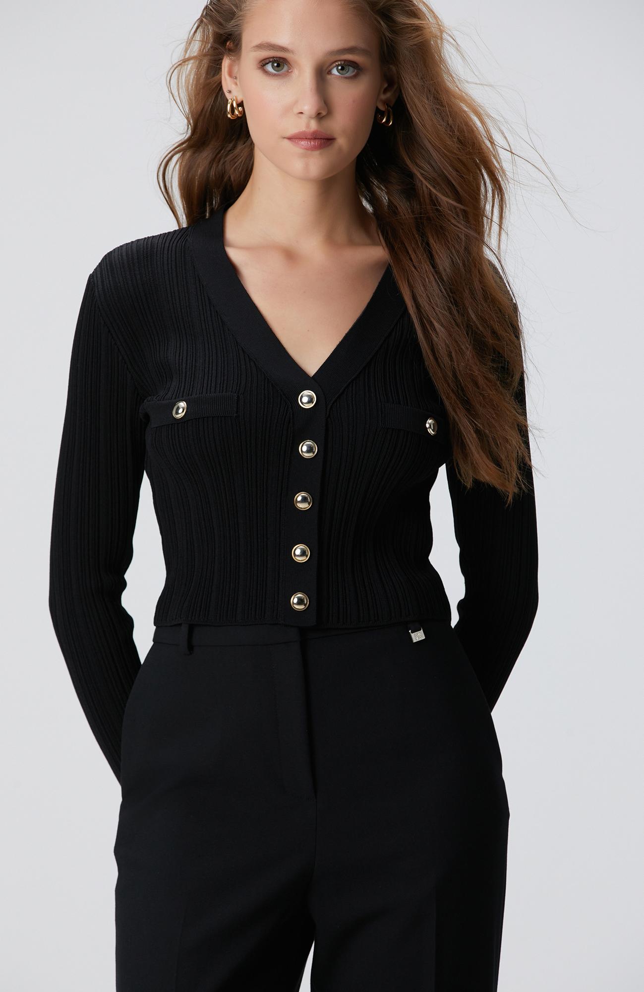 Network Kadın Siyah Crop Triko Hırka