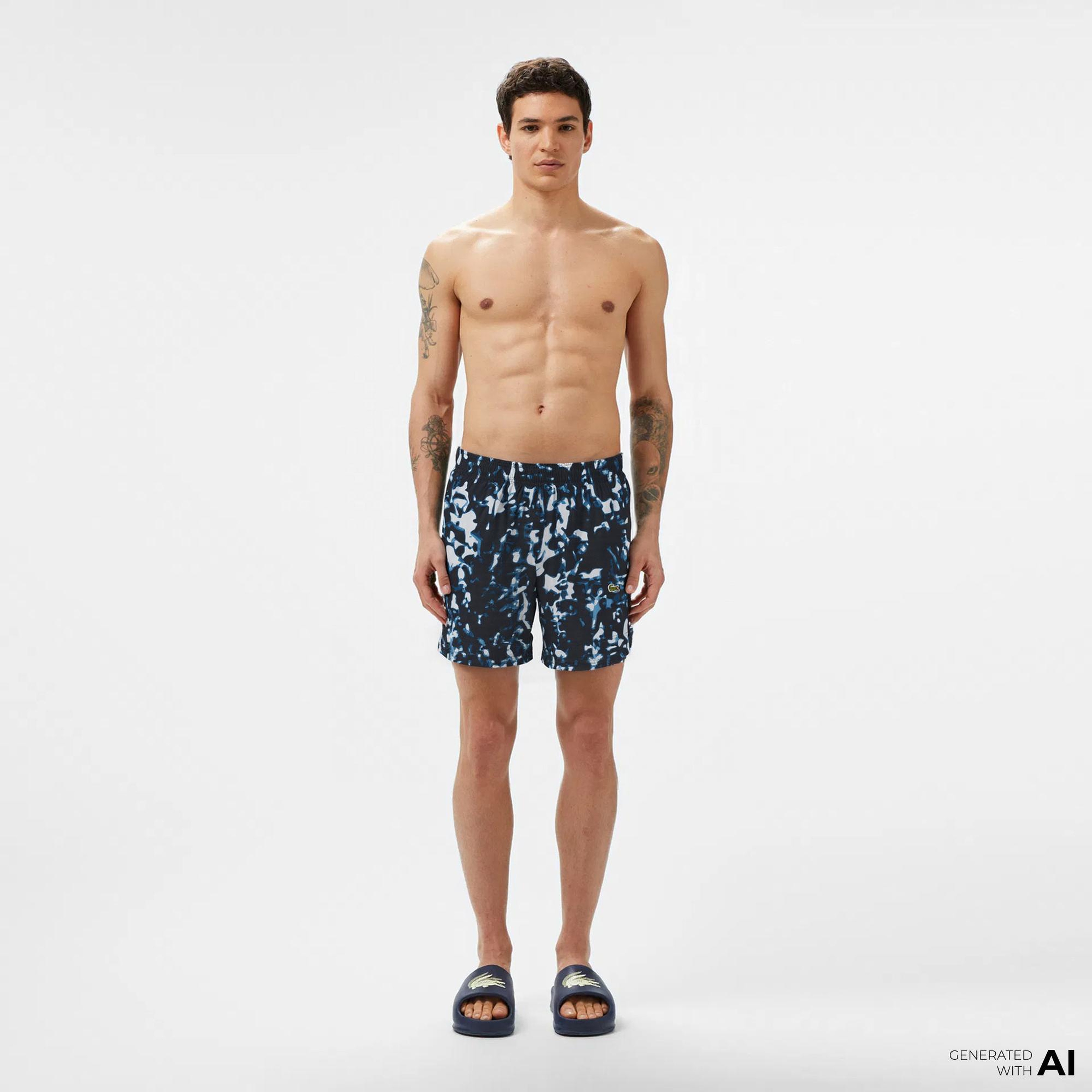 Lacoste Erkek Desenli Lacivert Deniz Şortu