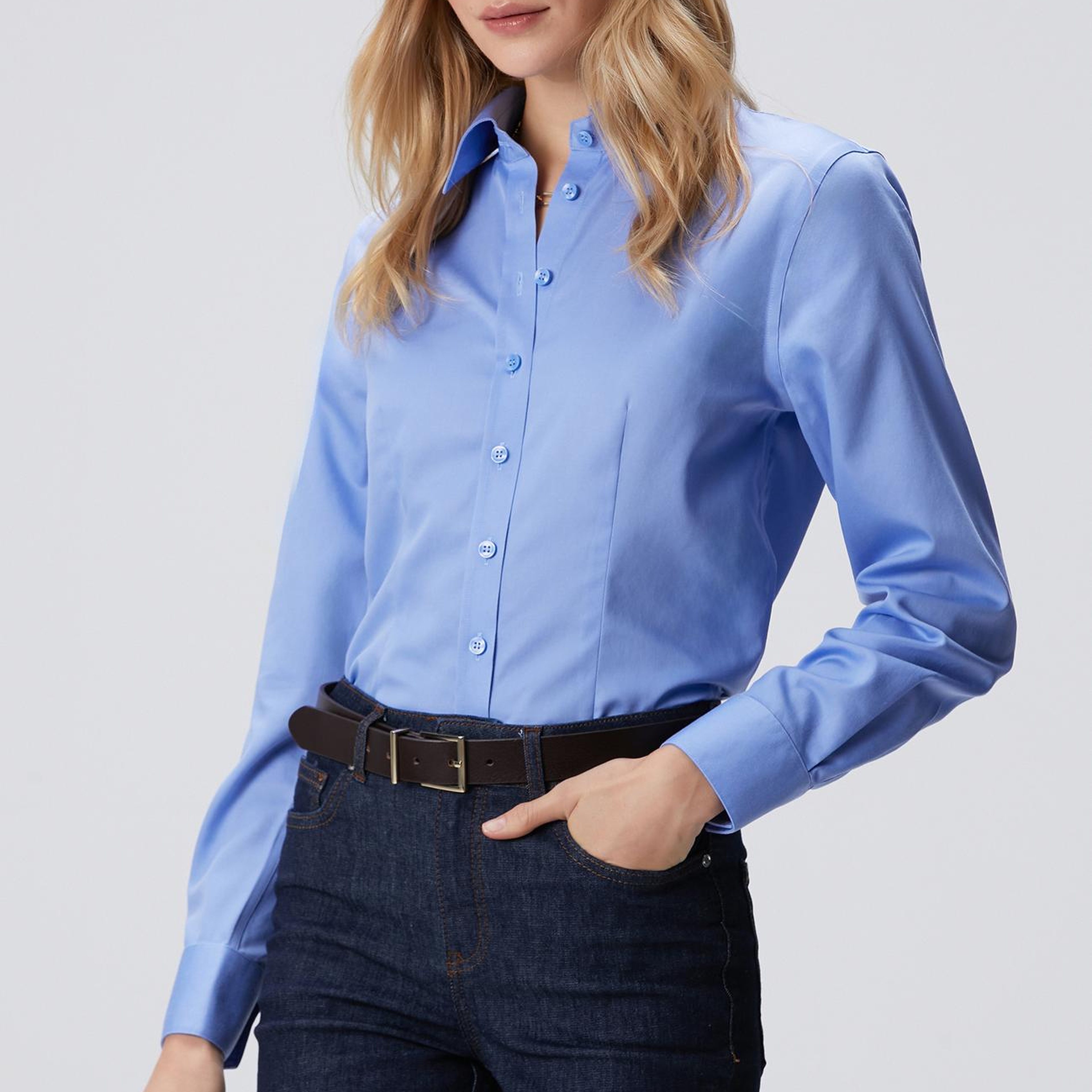 Network Kadın Non-Iron Mavi Gömlek