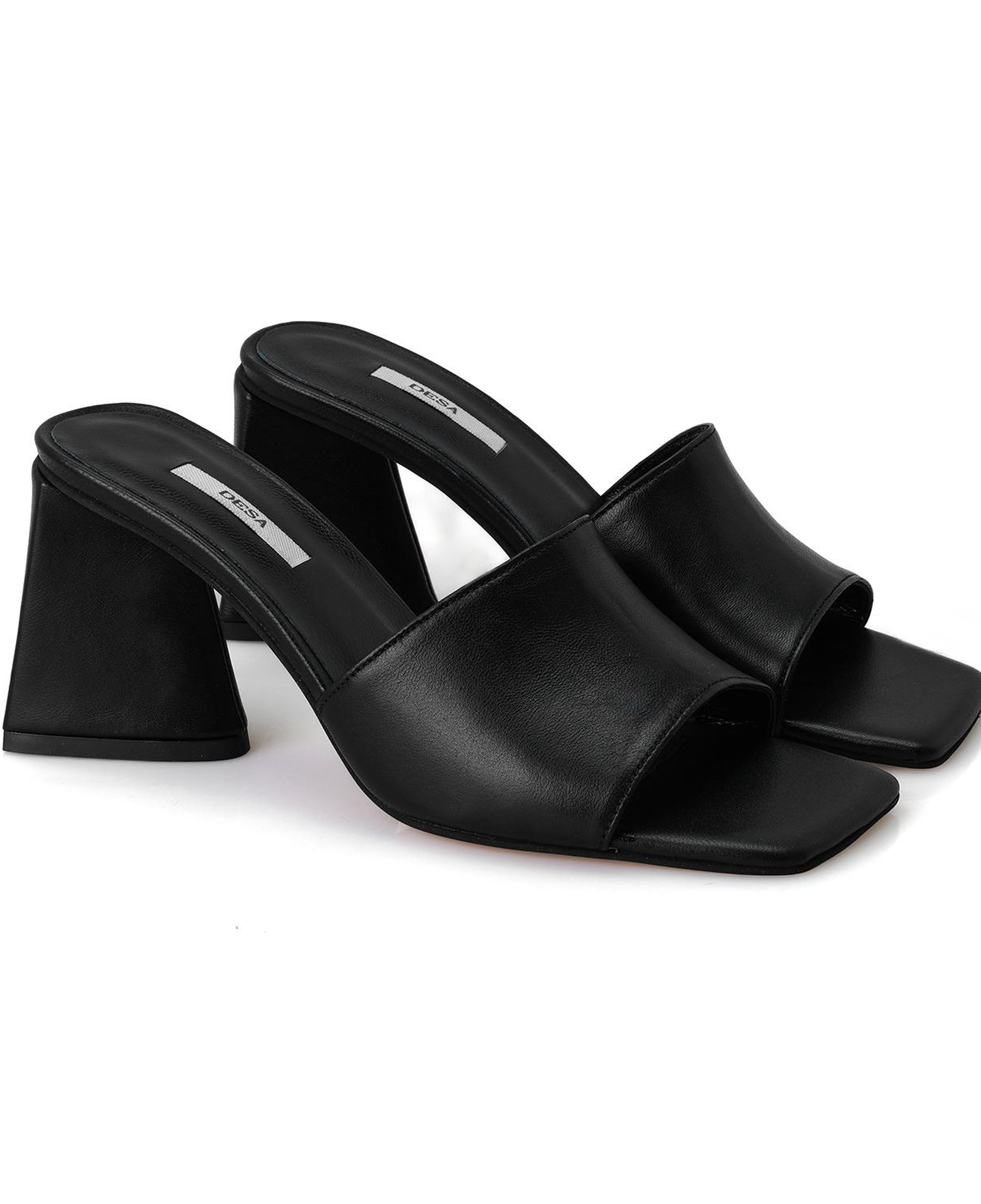 Kadın Siyah Topuklu Napa Deri Terlik