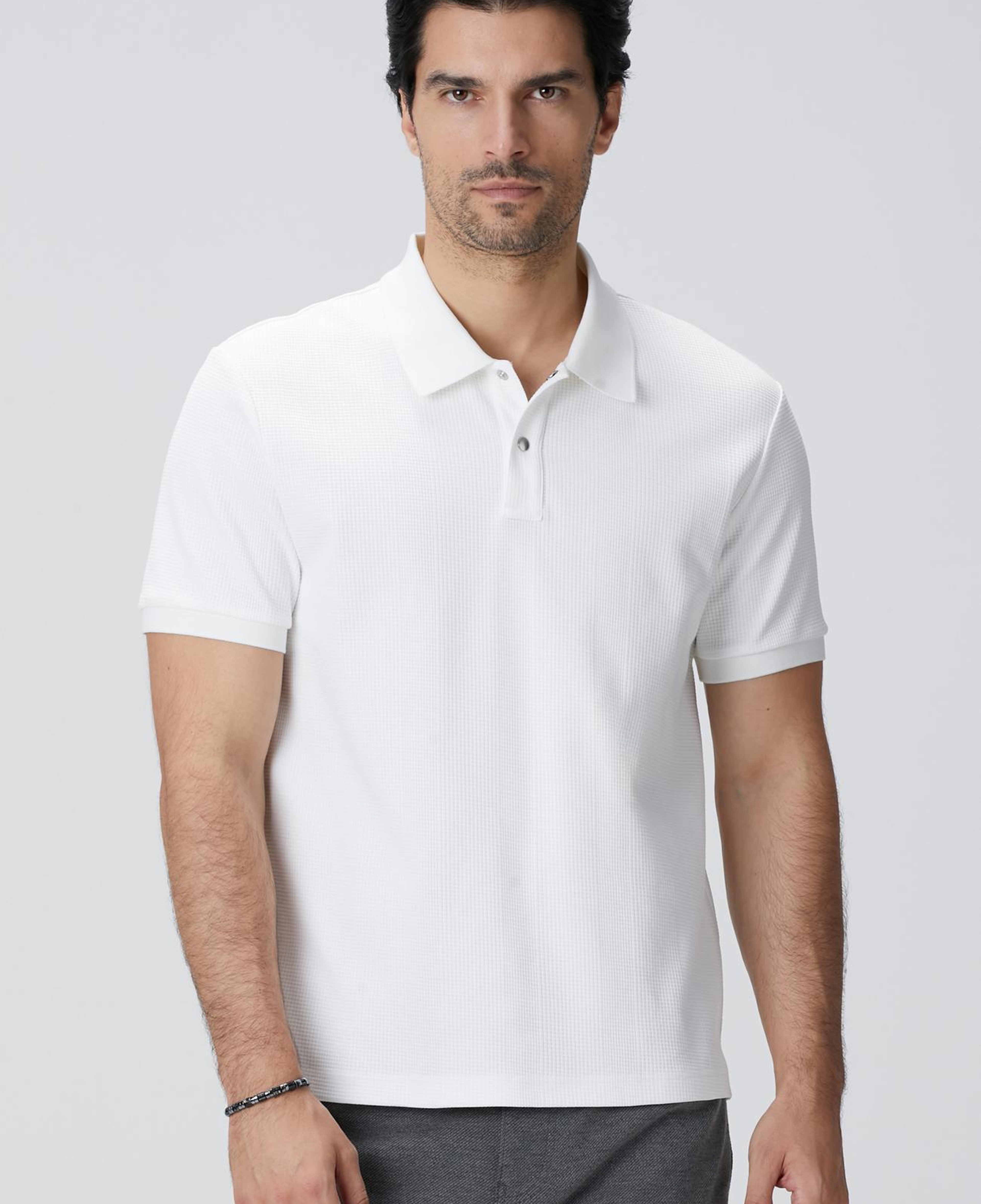 Network Erkek Beyaz Waffle Dokulu T-shirt