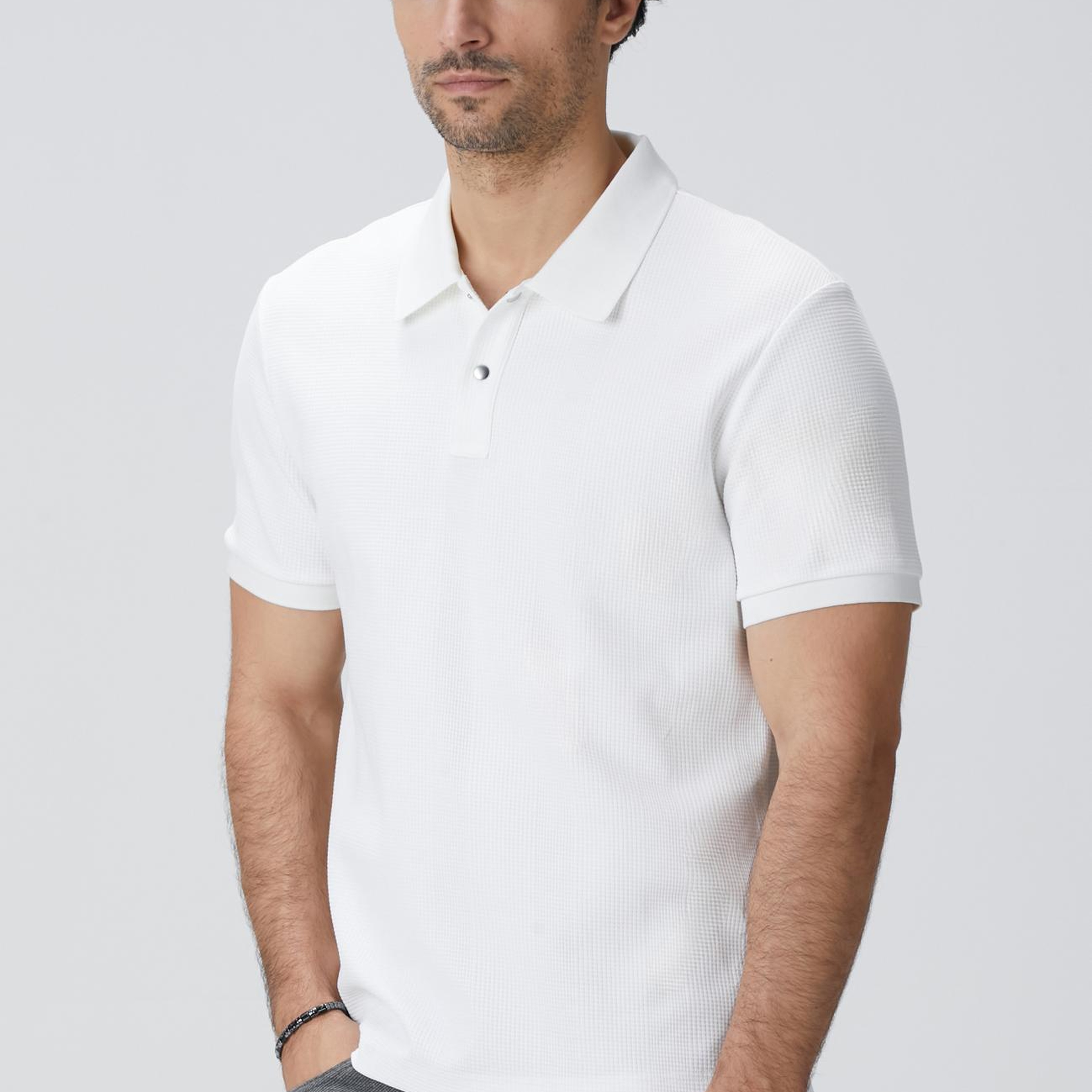 Network Erkek Beyaz Waffle Dokulu T-shirt