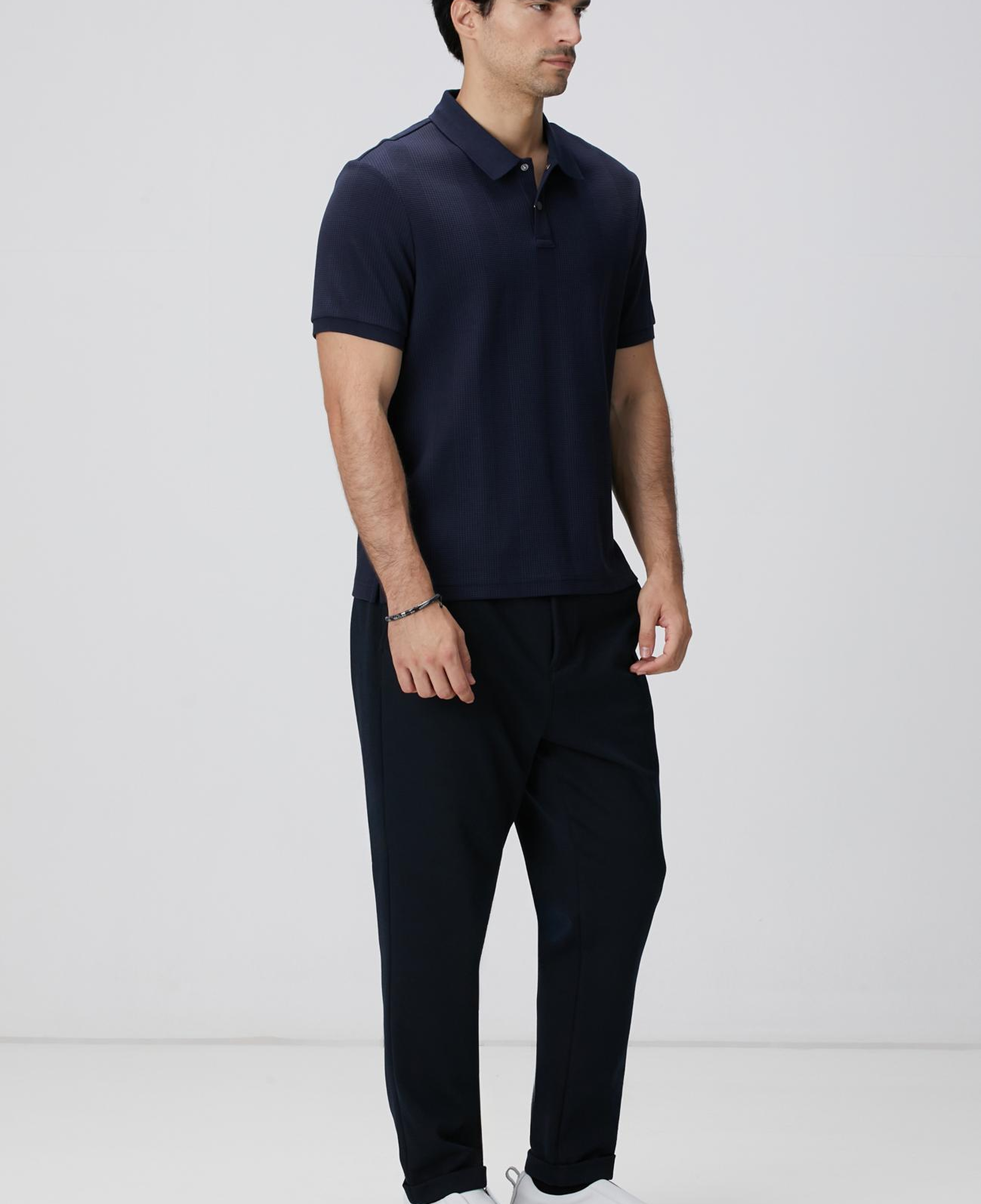 Network Erkek Lacivert Waffle Dokulu T-shirt