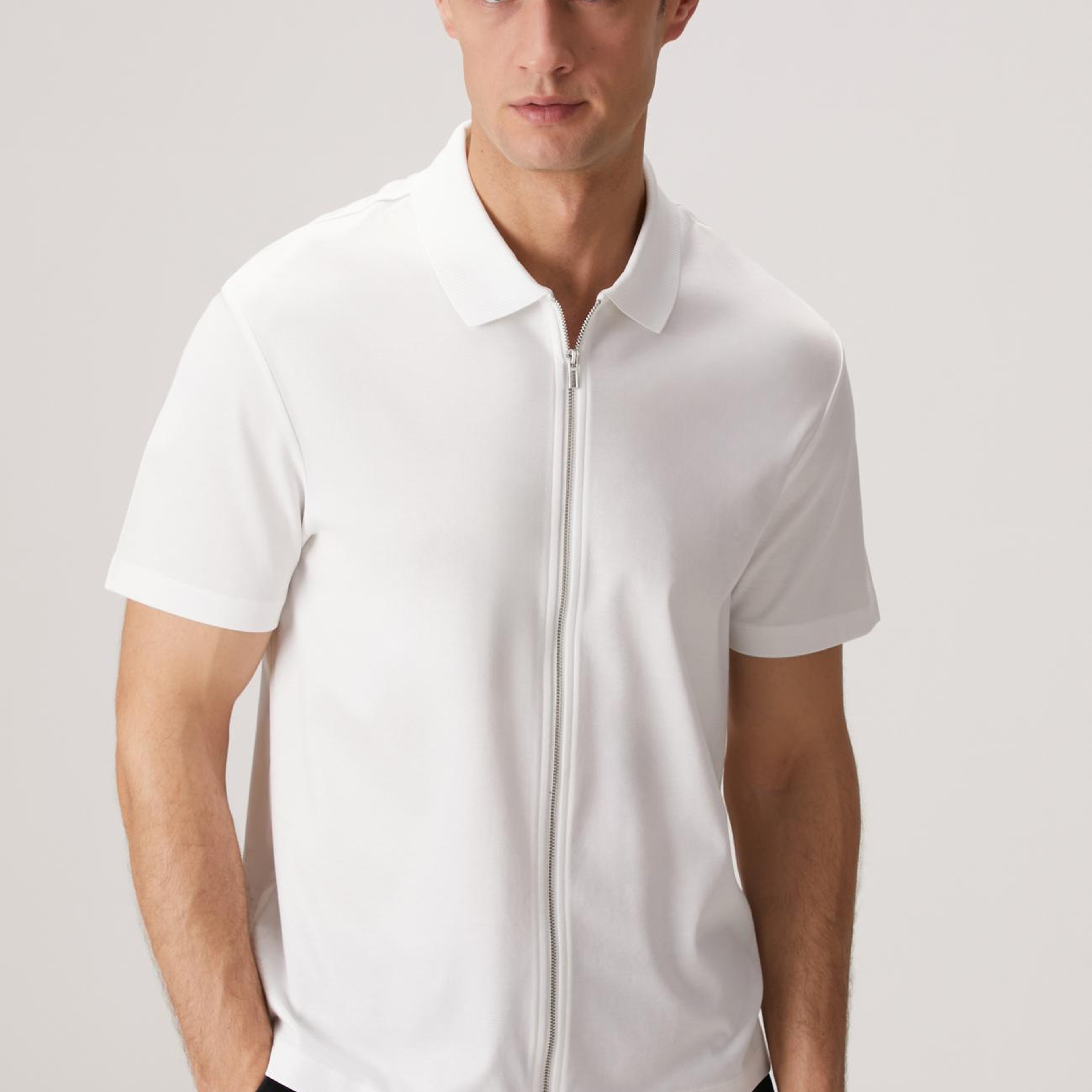 Network Erkek N-Tech Beyaz Fermuarlı Örme Gömlek