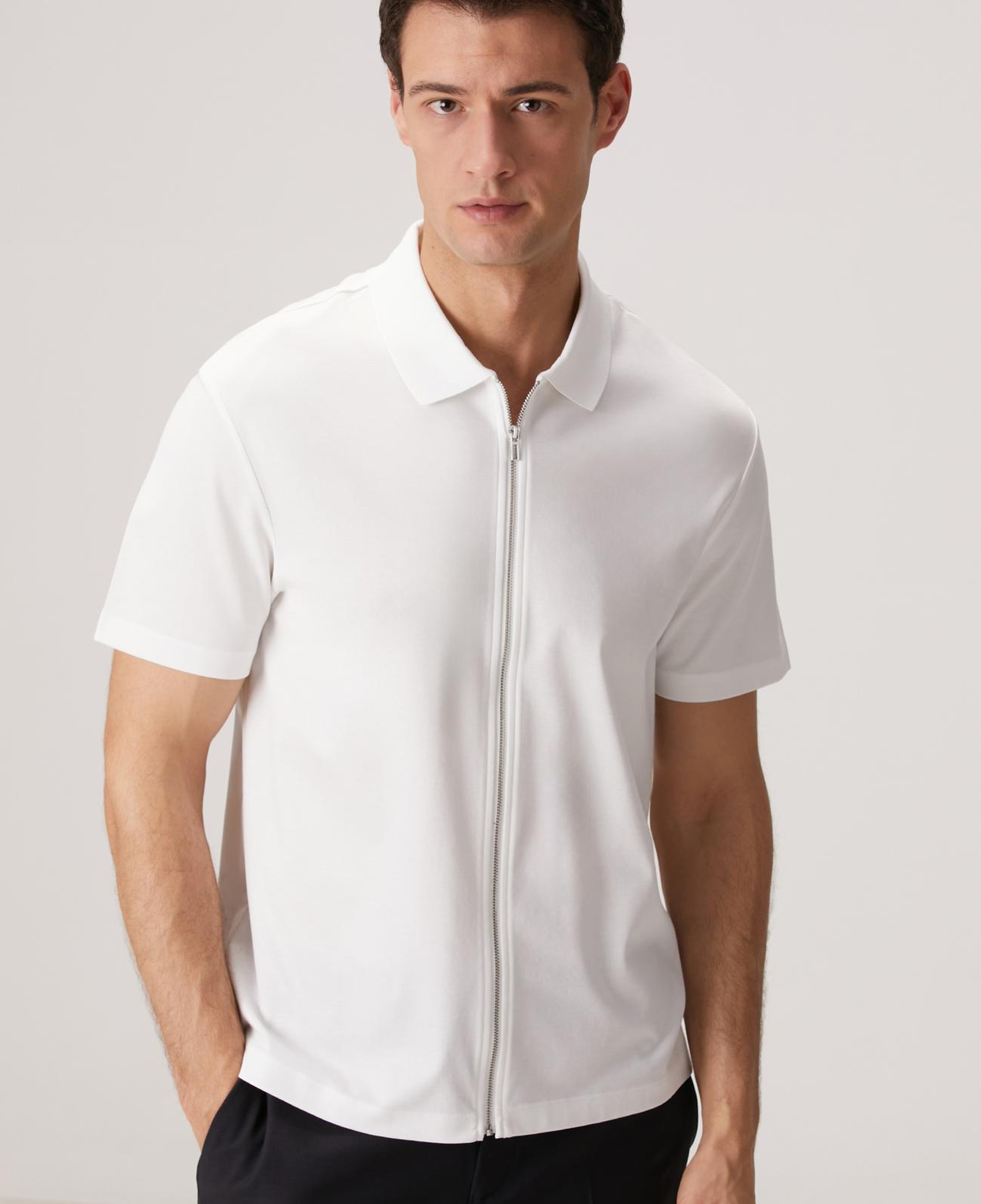 Network Erkek N-Tech Beyaz Fermuarlı Örme Gömlek