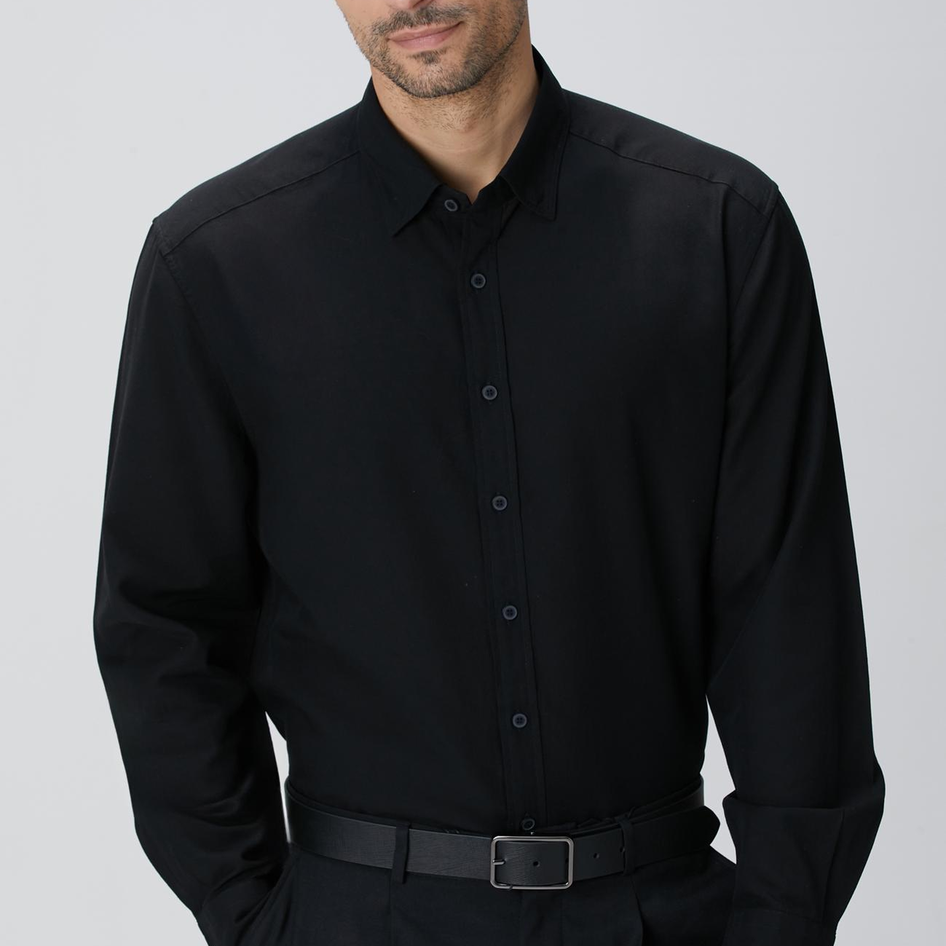 Network Erkek Siyah Yün Karışımlı Gömlek