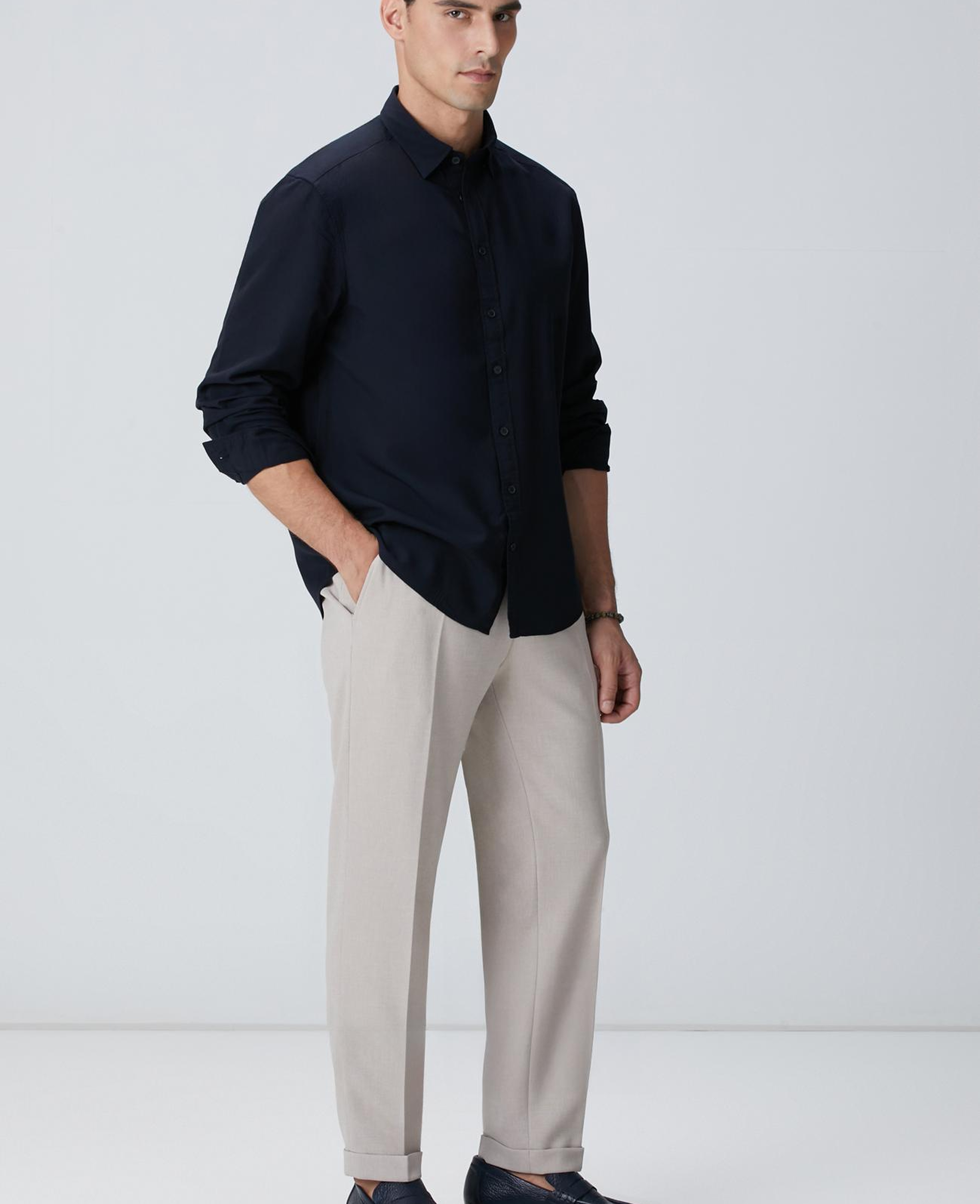 Network Erkek Lacivert Yün Karışımlı Gömlek