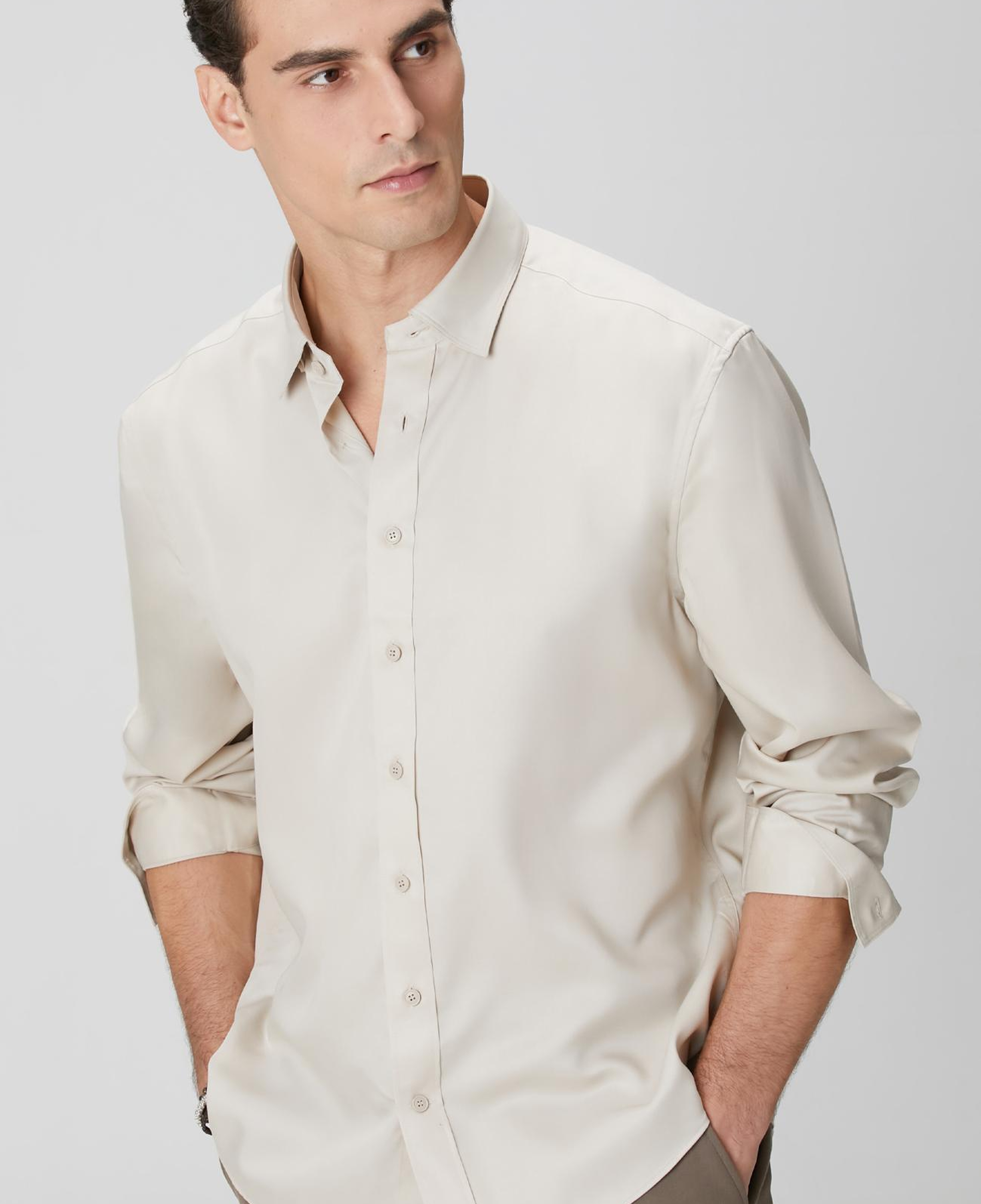 Network Erkek Bej Lyocell Gömlek