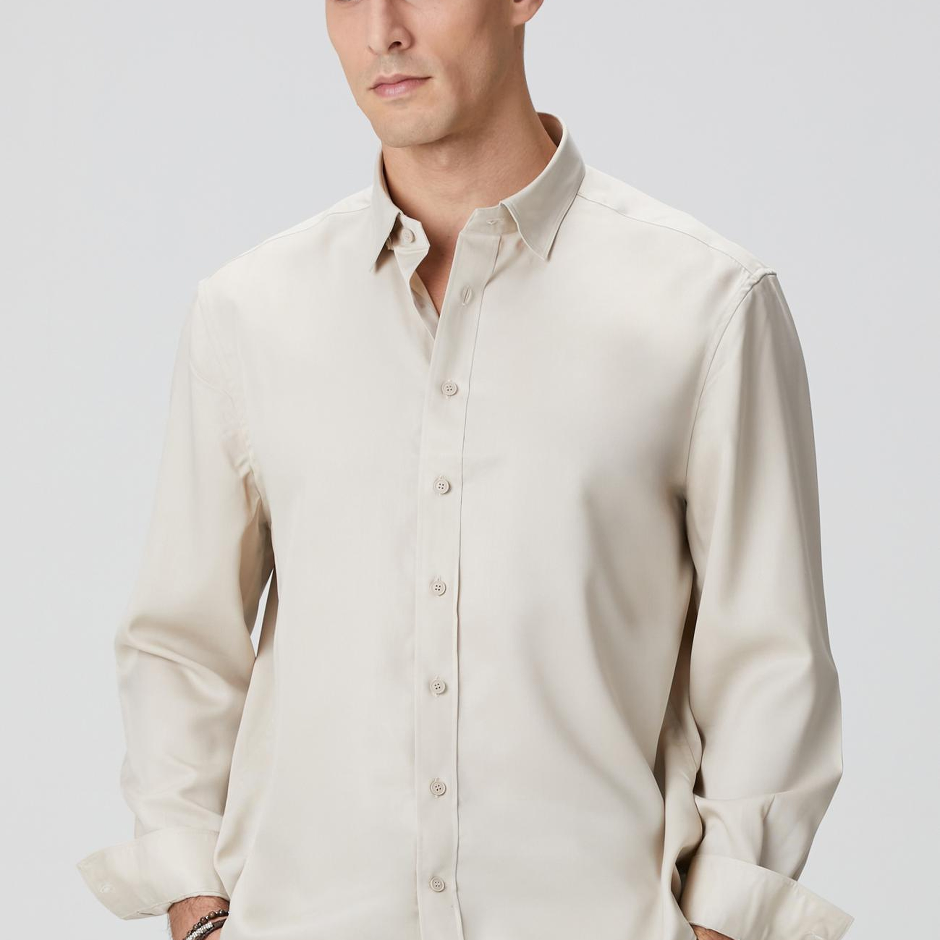 Network Erkek Bej Lyocell Gömlek