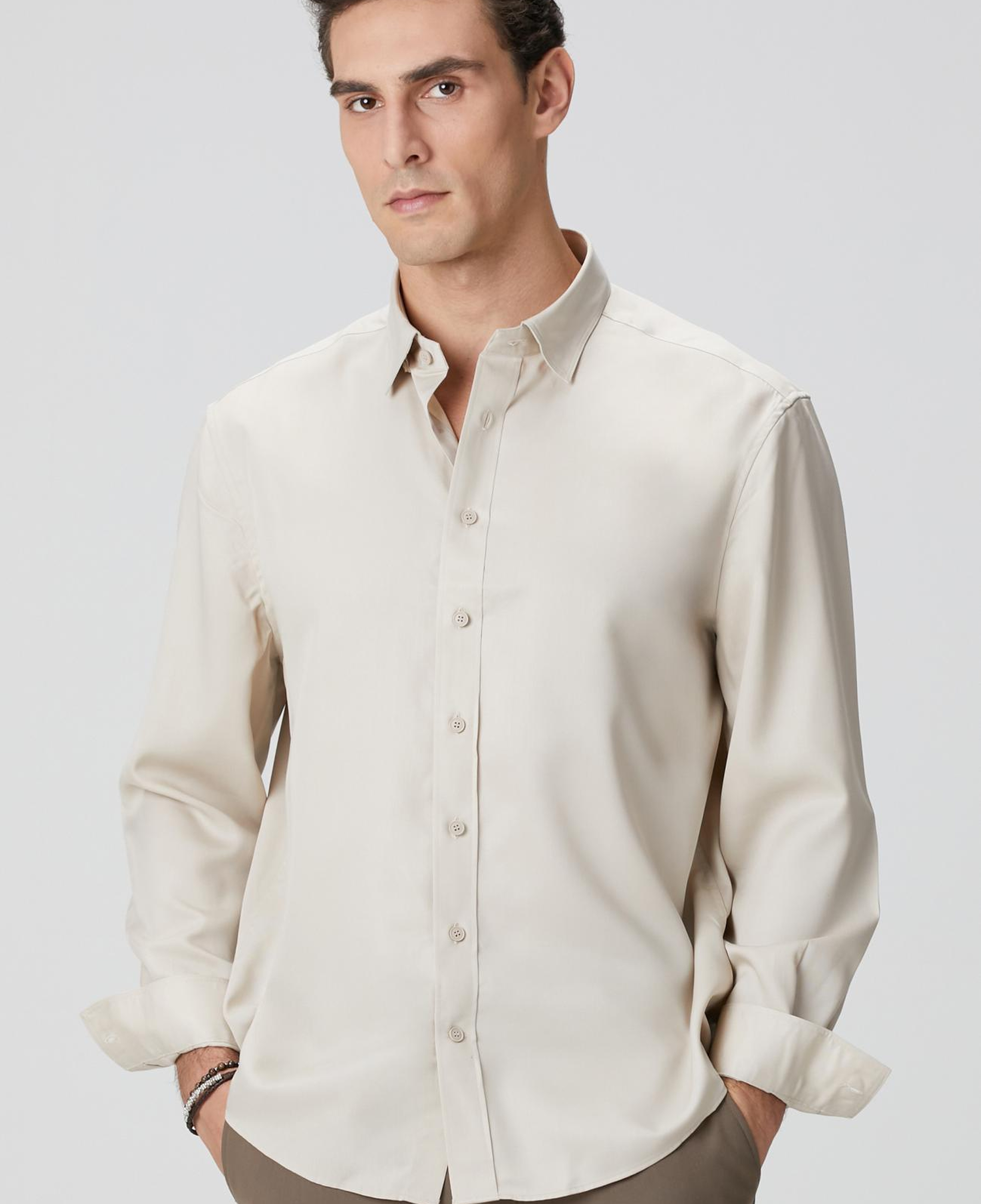 Network Erkek Bej Lyocell Gömlek