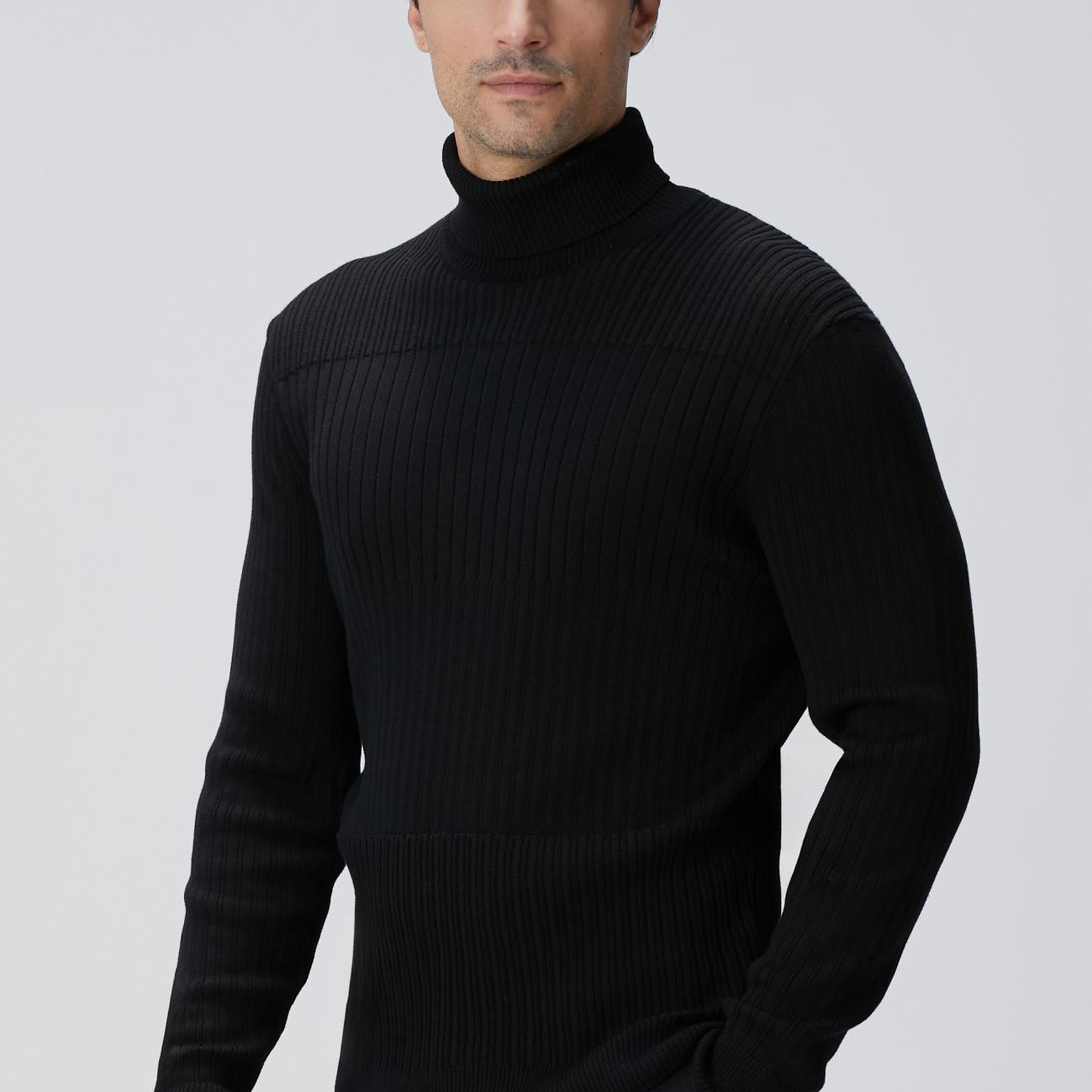 Network Erkek Siyah Balıkçı Yaka Triko Kazak