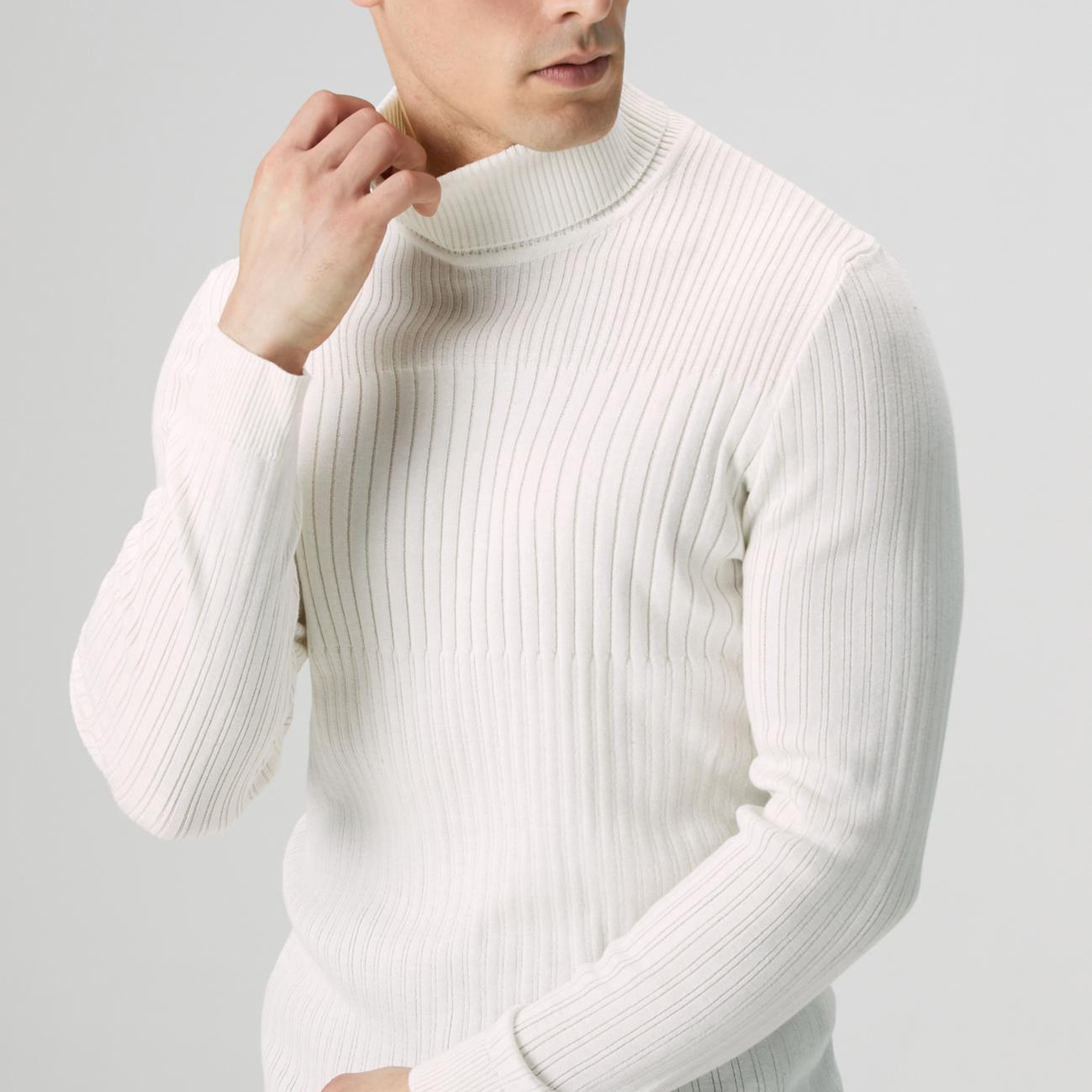 Network Erkek Kırık Beyaz Balıkçı Yaka Triko Kazak