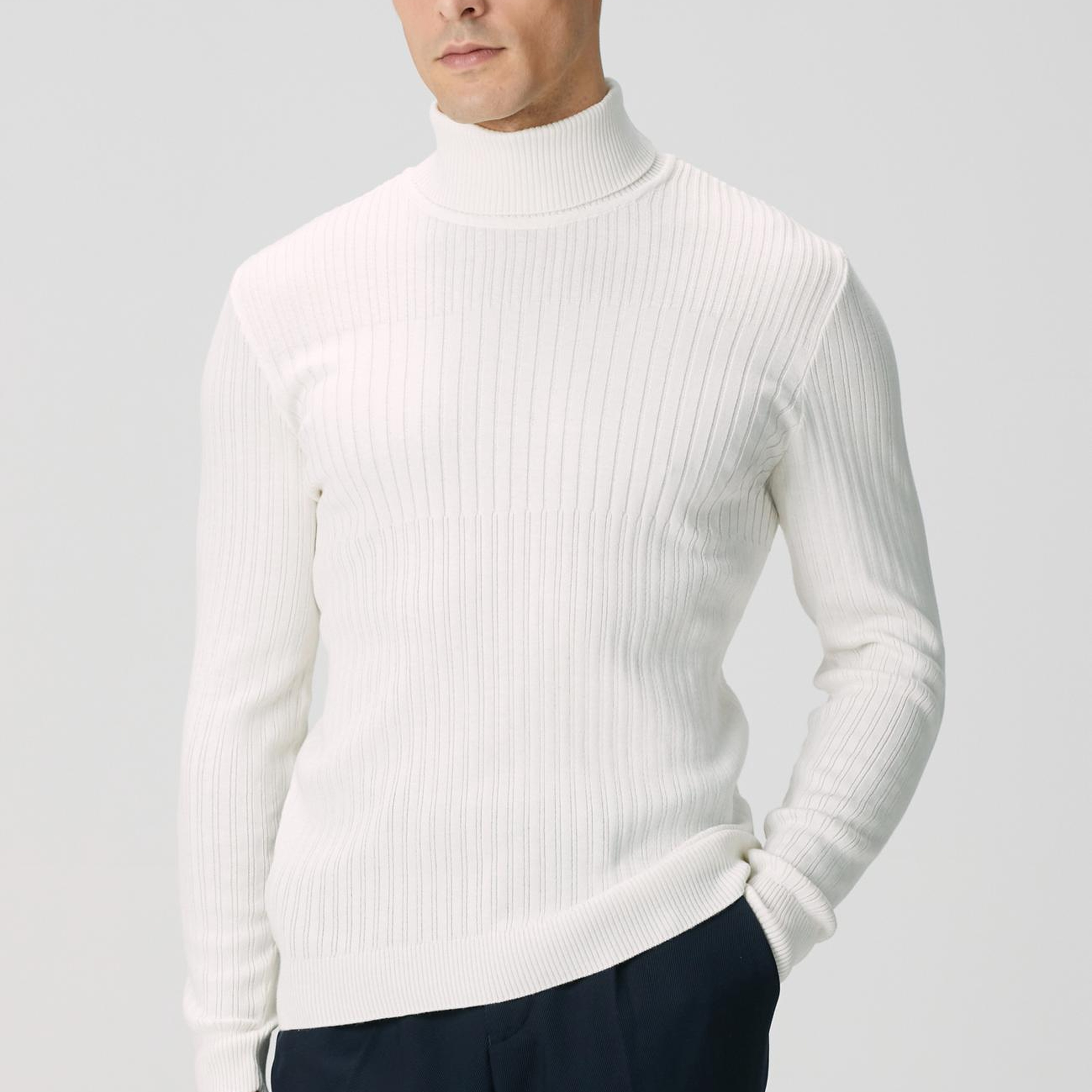 Network Erkek Kırık Beyaz Balıkçı Yaka Triko Kazak