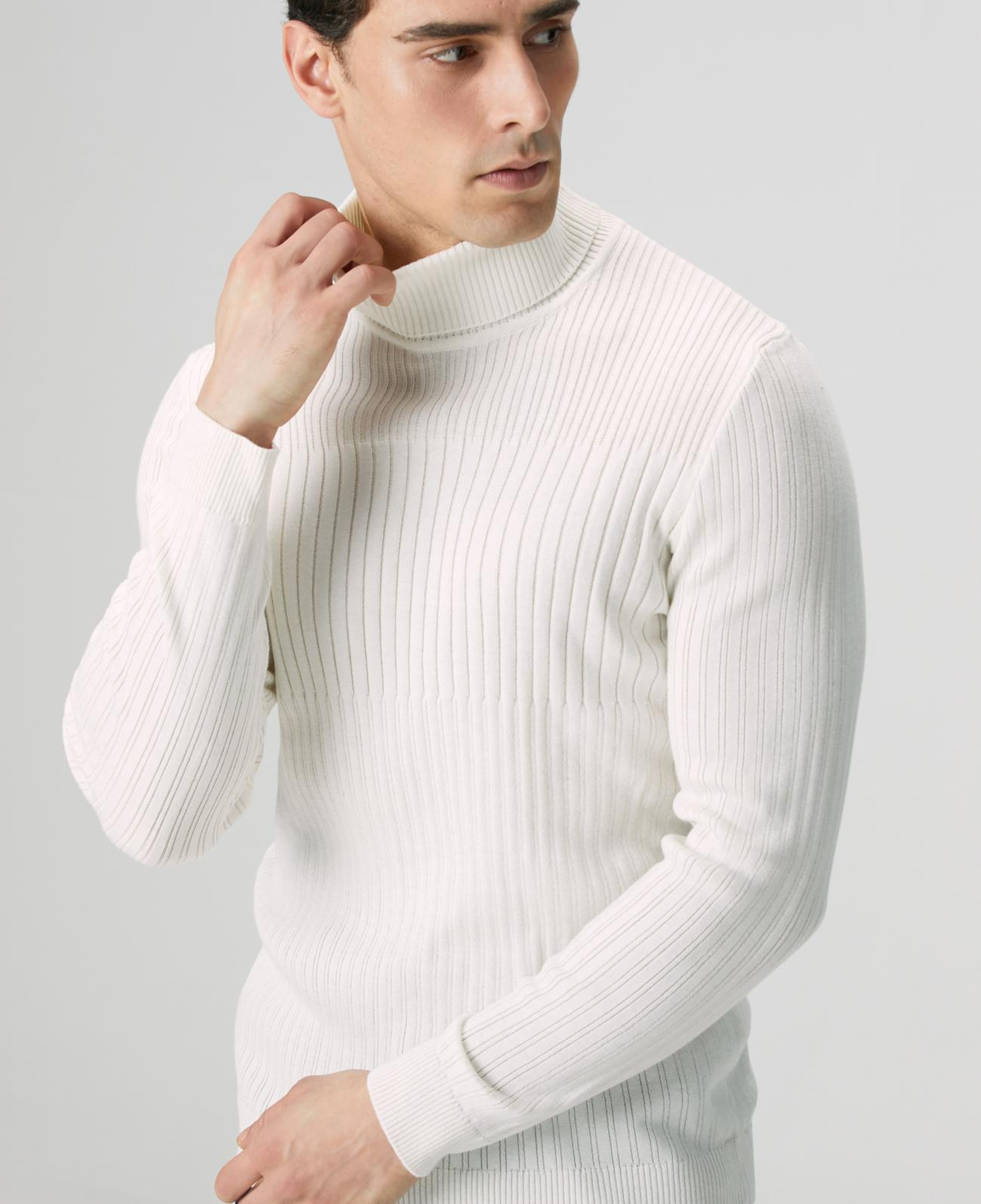 Network Erkek Kırık Beyaz Balıkçı Yaka Triko Kazak